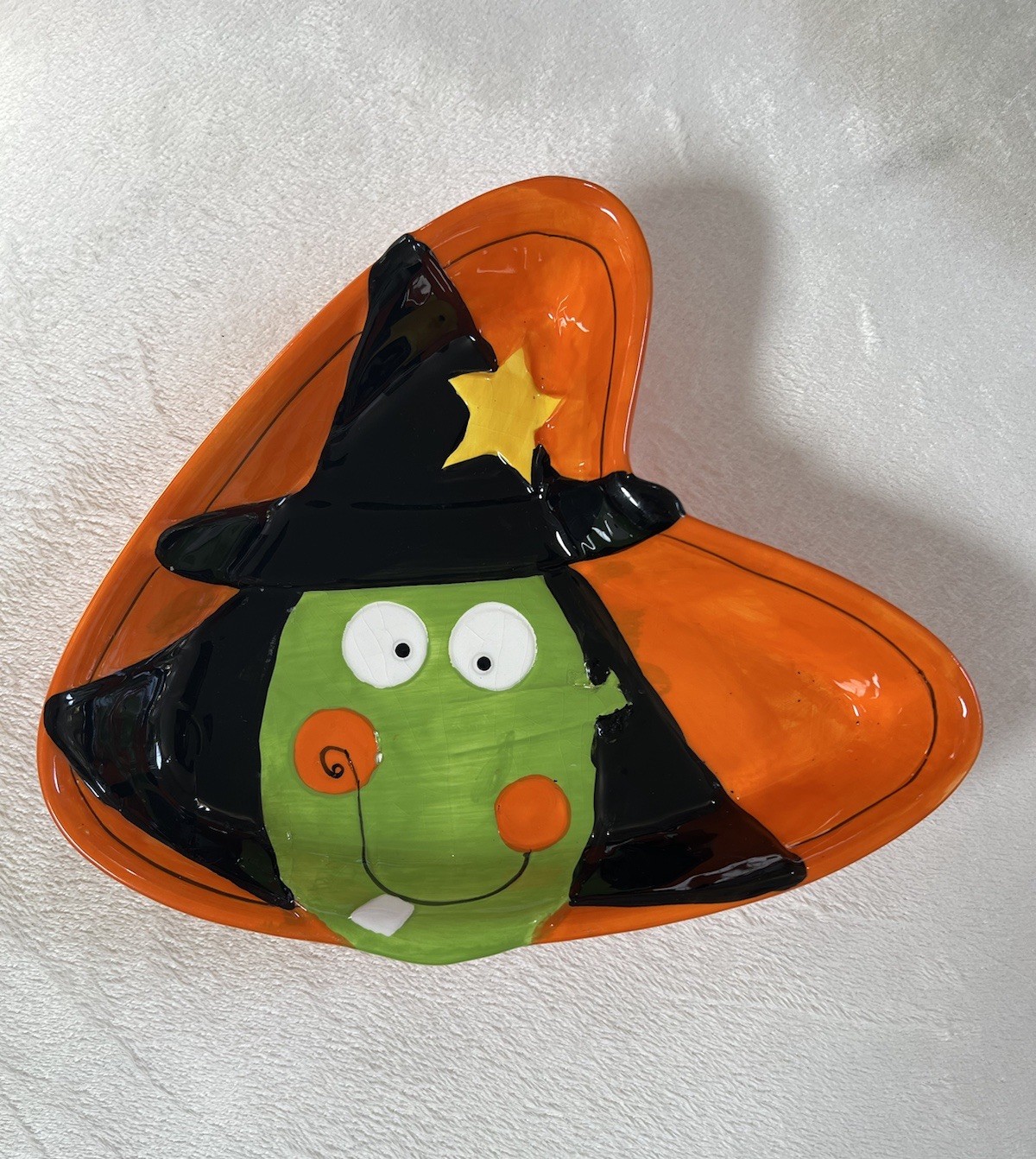 Vintage Whimsical Halloween Witch Ceramic Candy Dish/Bowl