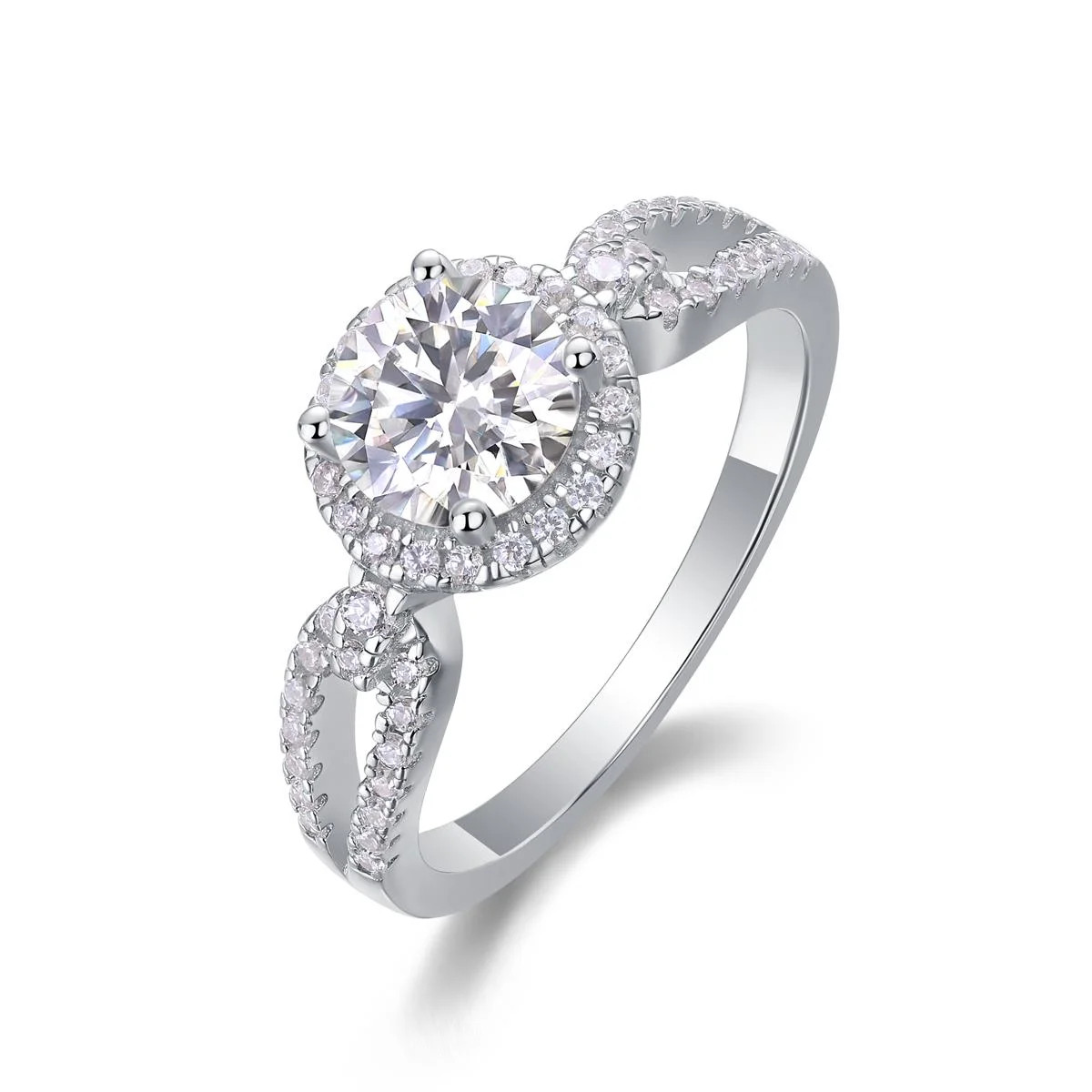 Moissanite Engagement Ring 925 Sterling Silver CZ Pave Solitaire Fifty8