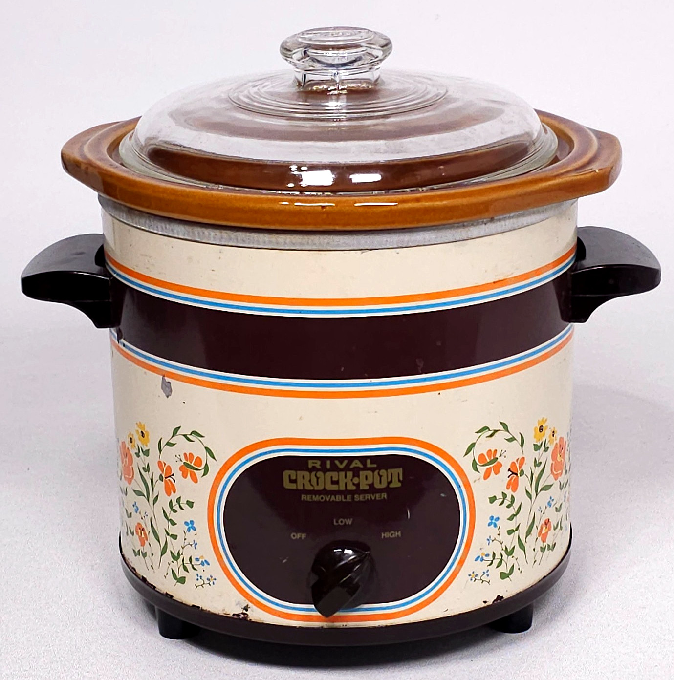 Vintage Rival Removable Crock Pot Slow Cooker Floral 3.5 Quart 70s Retro 3150/2
