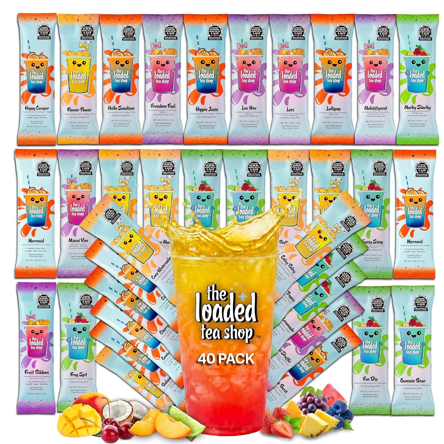 The Loaded Tea Shop Energy Drink Mix Sticks, Variety 40 Pack, Sugar-Free, Zero C The Loaded Tea Shop Energy Drink Mix Sticks, Variety 40 Pack, Sugar-Free, Zero C