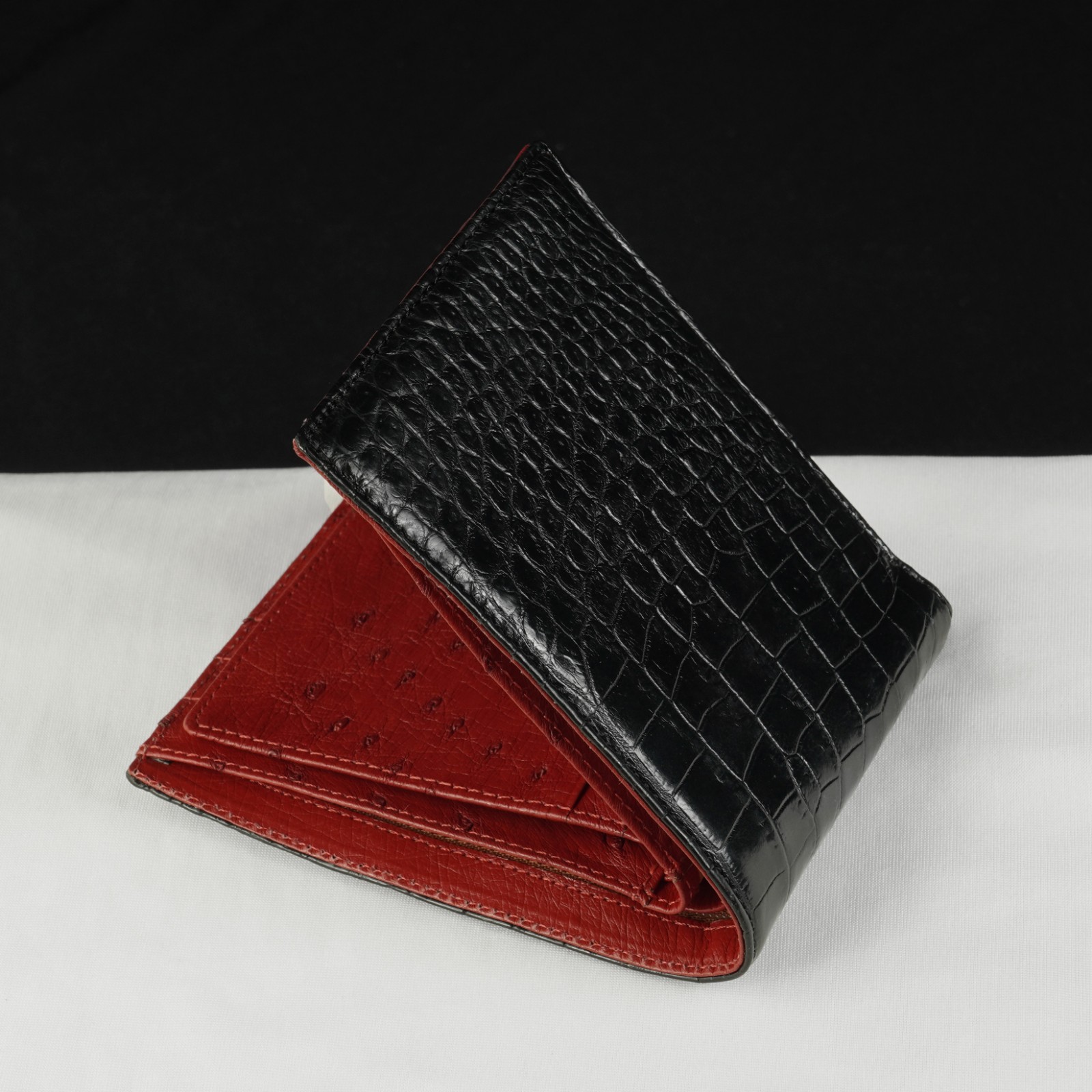 Luxury Crocodile Ostrich Leather Bifold Wallet For Men Real Exotic Skin Handmade