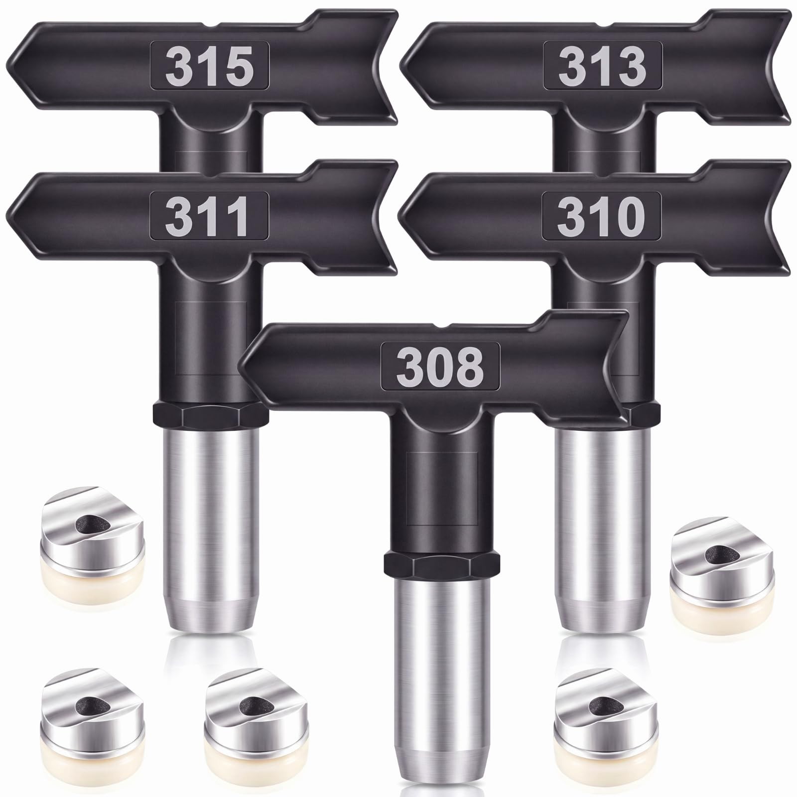 5 Pieces Airless Spray Tips Reversible, 308-315 Sizes 5 Pieces Airless Spray Tips Reversible, 308-315 Sizes