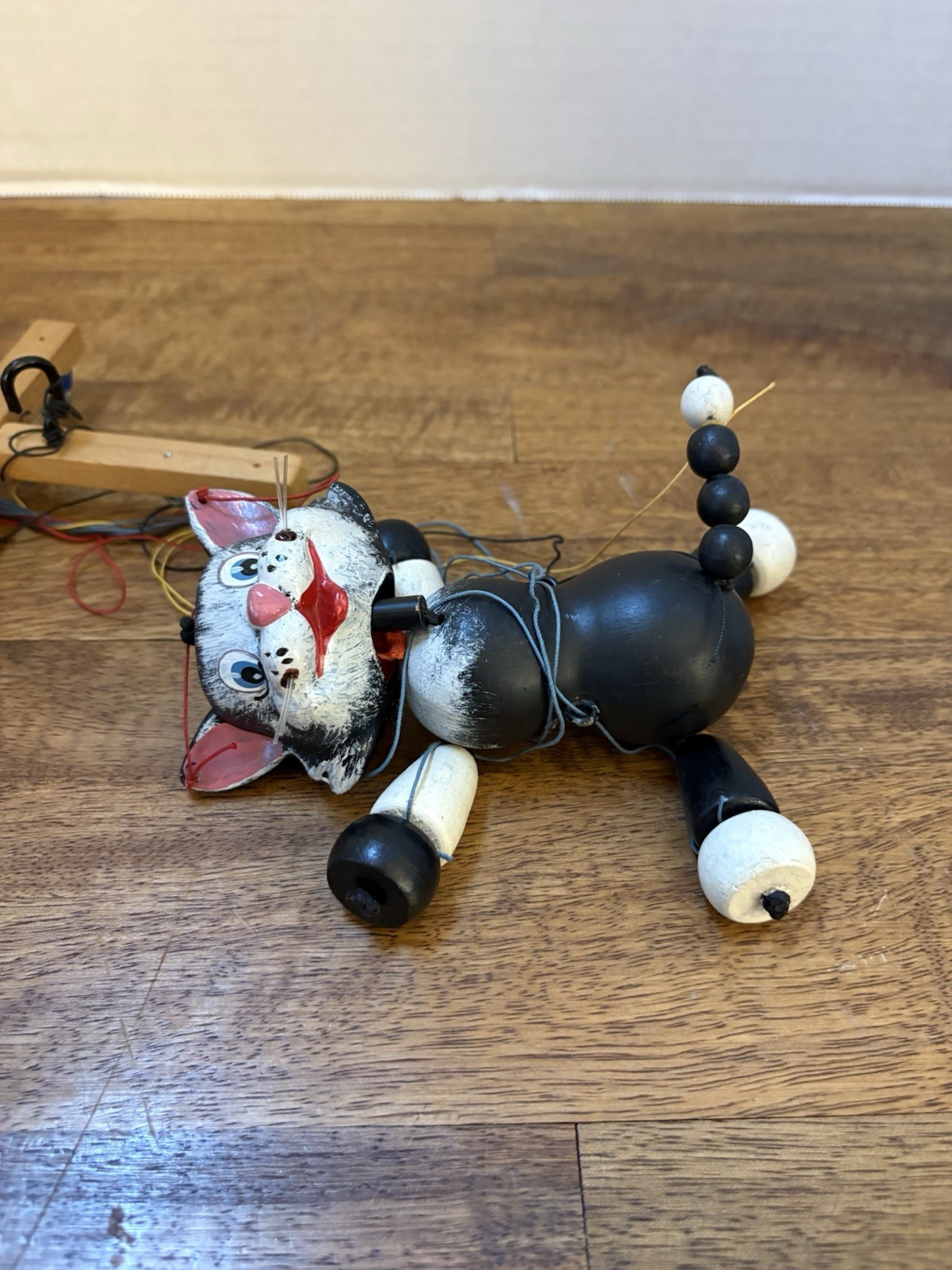 Vintage 1960s Pelham Cat Marionette Puppet Black & White Kitty Kitten