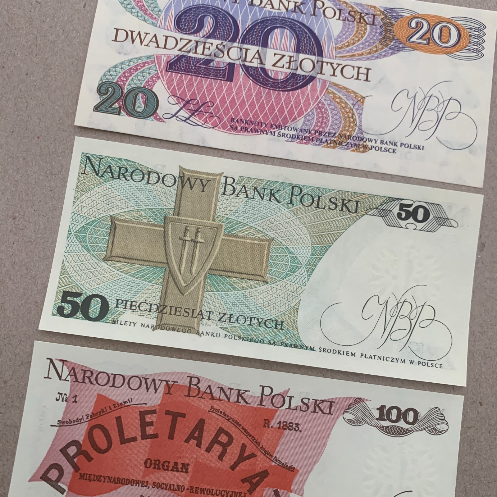 🇵🇱 3 Pcs Poland 20, 50 & 100  Zlotych Banknote Lot 1980\'s Polish Currency Set