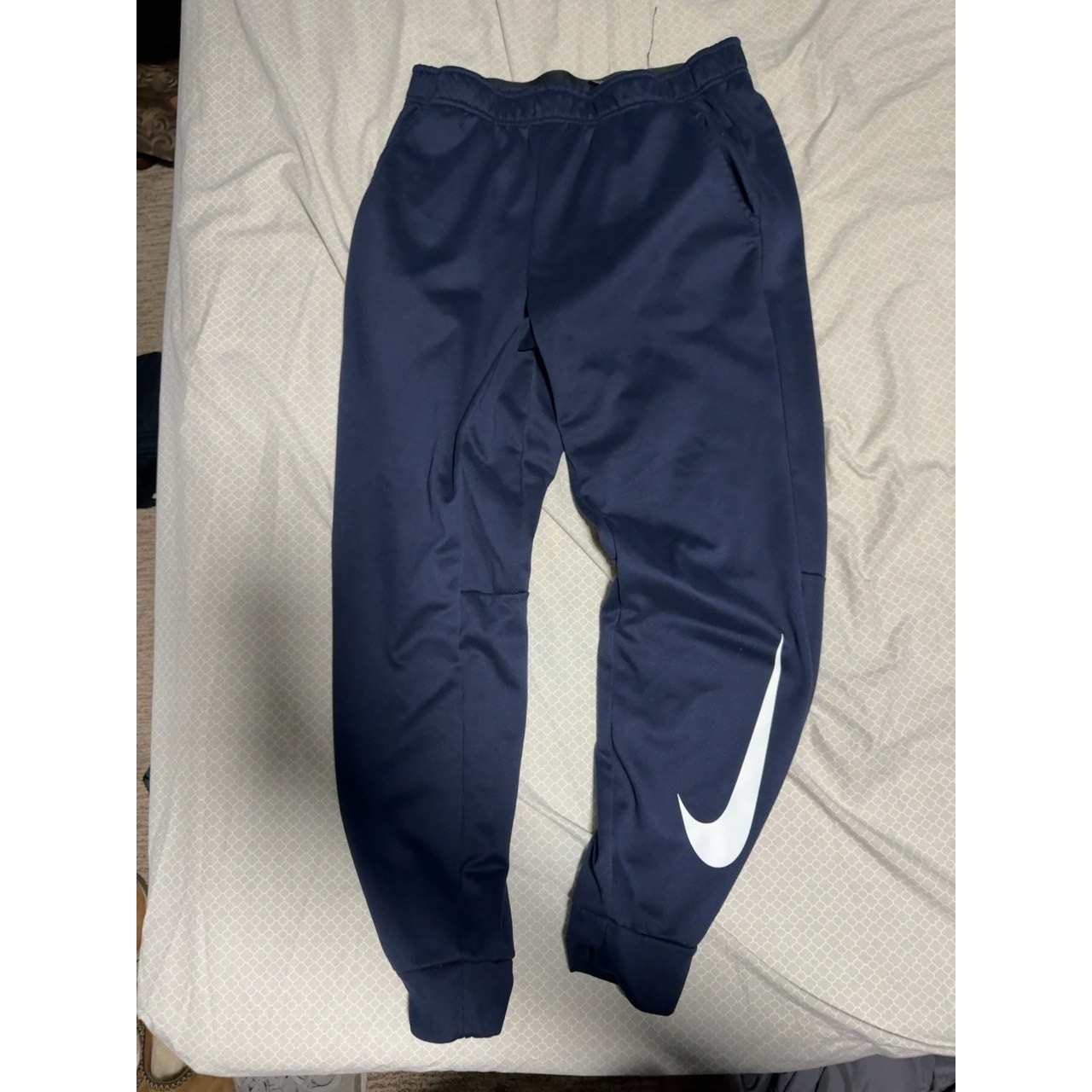 Nike Dri-FIT Navy Big Swoosh Jogger Pants Mens Large No Drawstring
