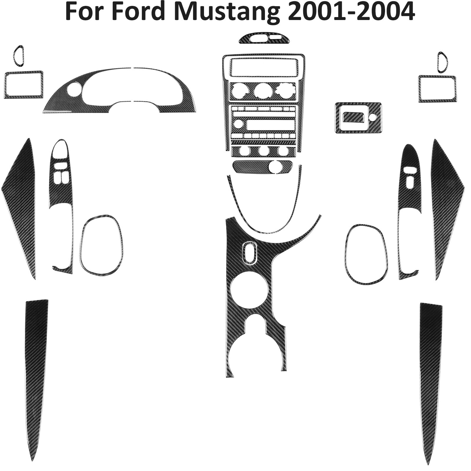 36Pcs Real Carbon Fiber Kits Full Interior Trim Cover For Ford Mustang 2001-2004