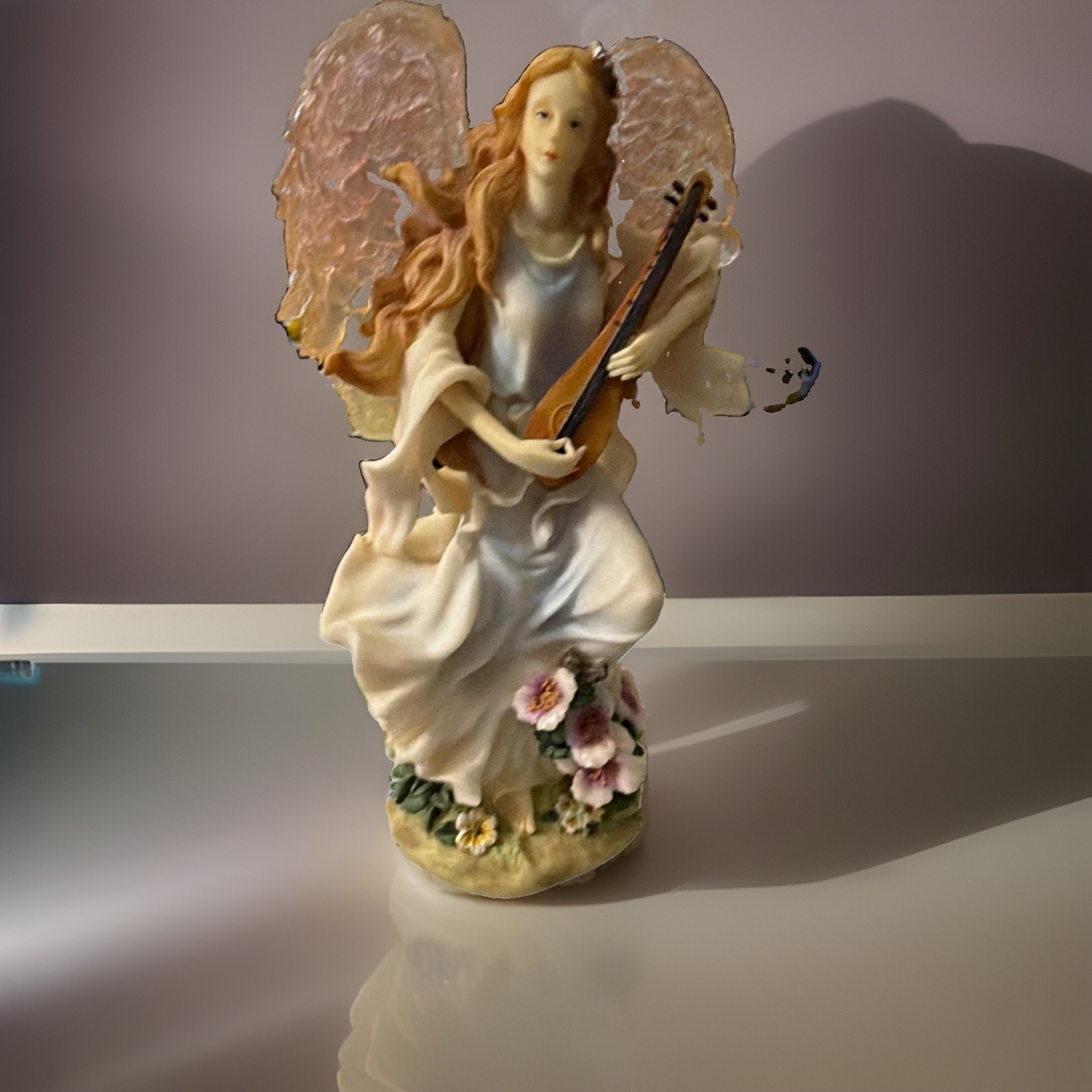 Vintage Retired Resin Angel Figurine Playing Stringed Instrument 3D 