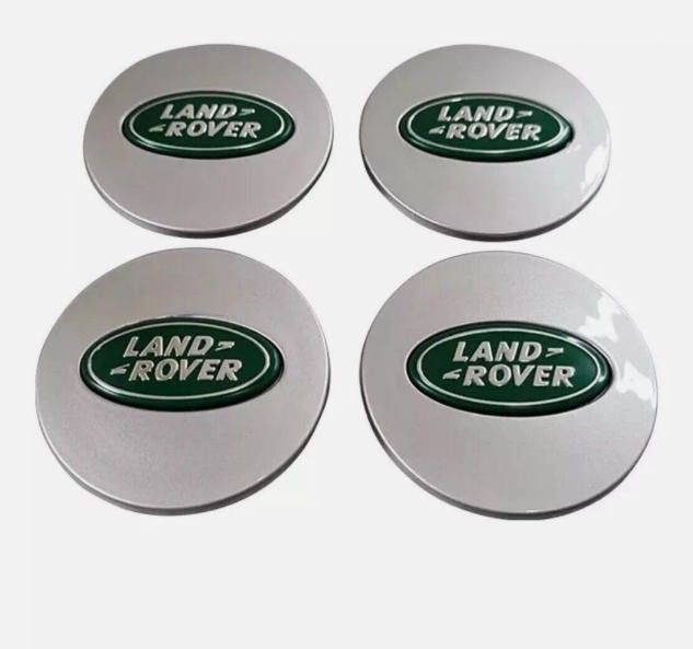 4x Set of Land Rover Silver-Green Wheel Center Hub Caps, HSE Land Rover Center