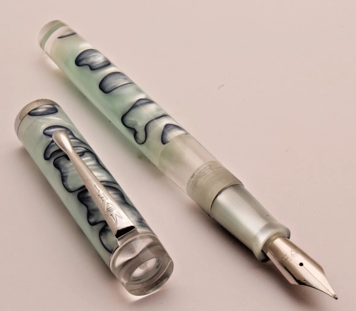 Mohi Harmony Sky Blue Marble Premium Acrylic Fountain Pen + Purple Ink Bottle