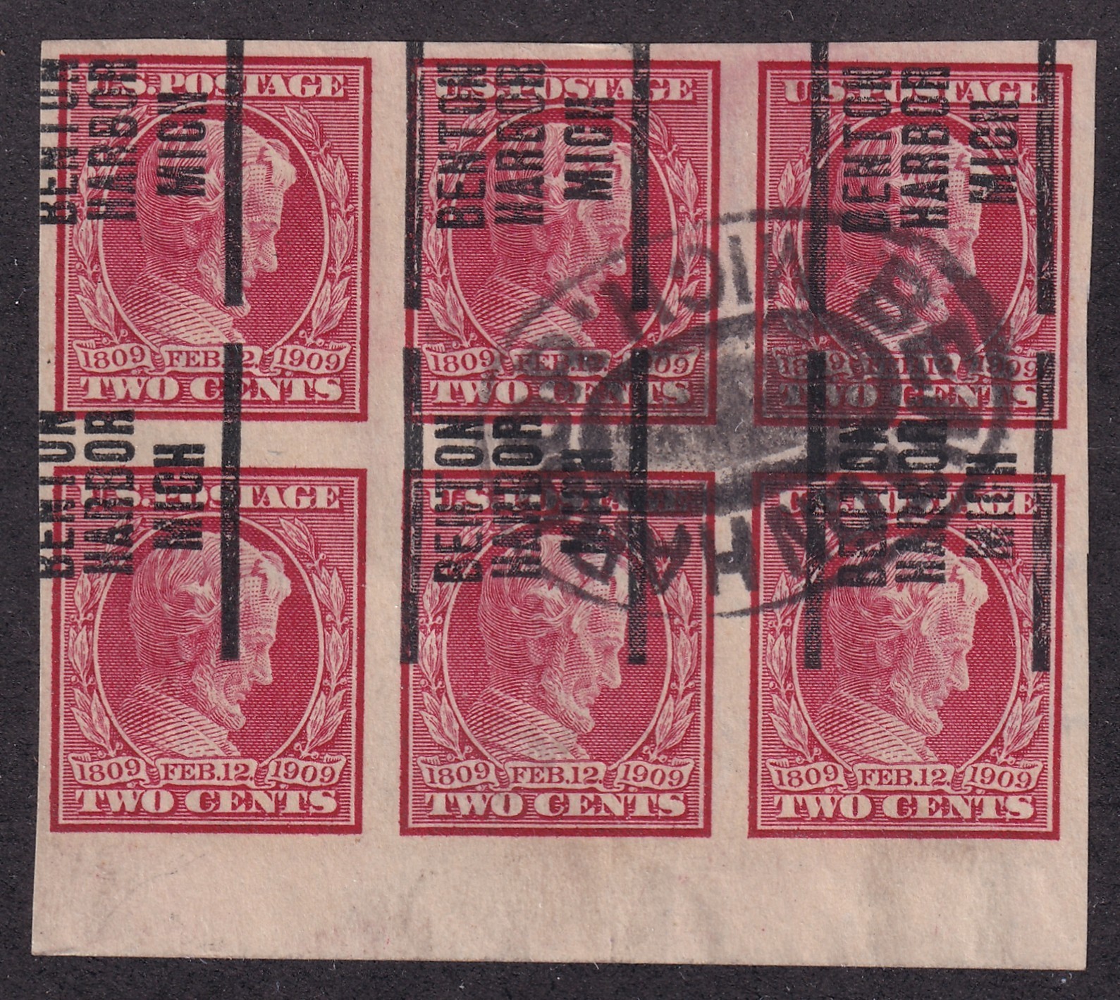 MATT'S STAMPS US SCOTT #368 ABRAHAM LINCOLN 2-CENT BLOCK OF 6, XF-90 USED