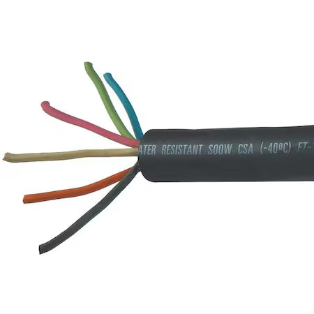 Carol 09206 Portable Cord, Soow, 12 Awg, 6 C, Black, Rubber, Stranded, 600V,