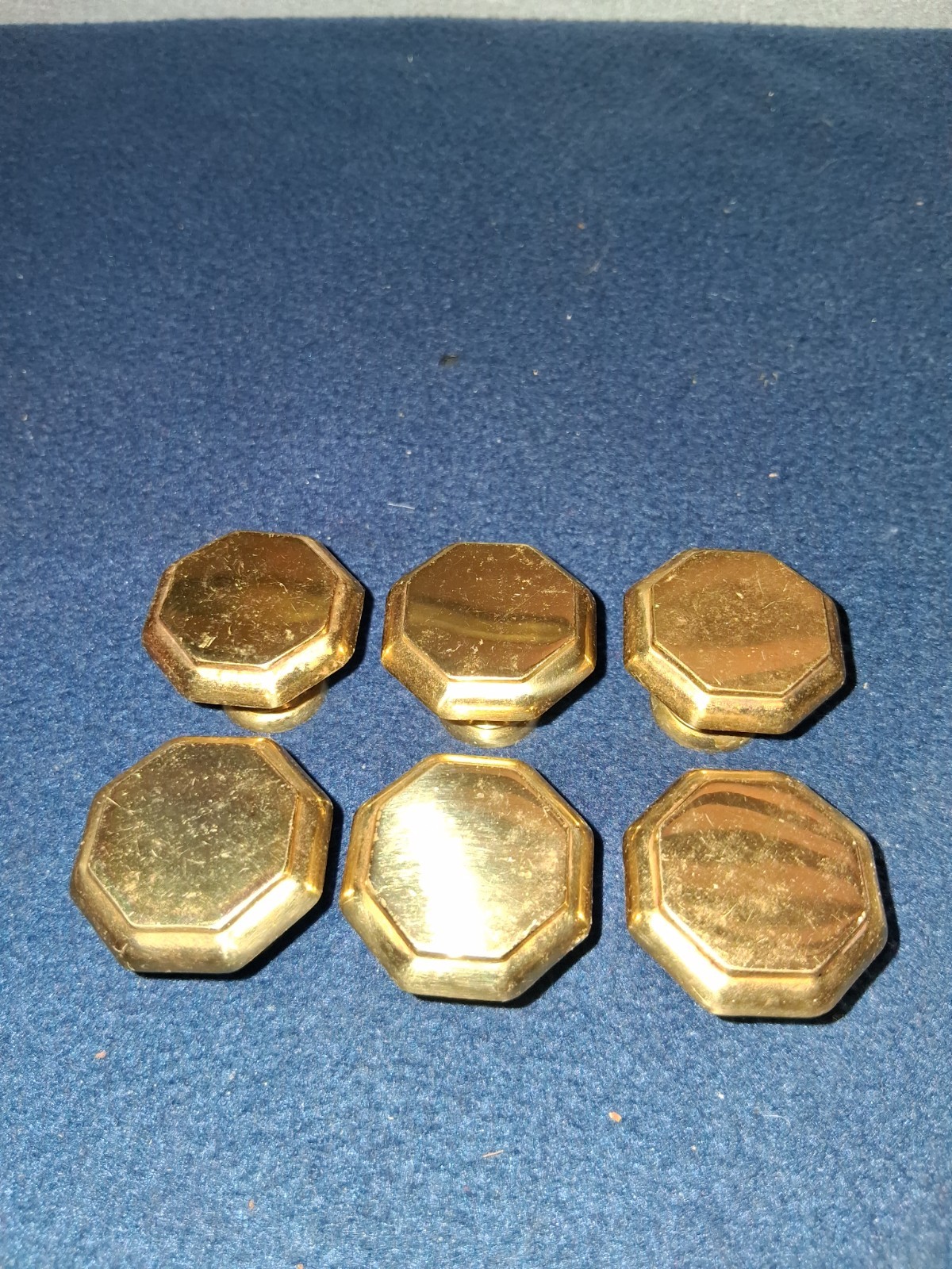Vintage Solid Polished Brass Octagon Cabinet Drawer Knobs Pulls Set of 6 Vintage Solid Polished Brass Octagon Cabinet Drawer Knobs Pulls Set of 6