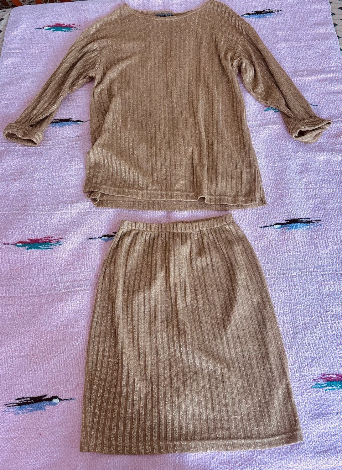 Vintage 1990s Skirt And Shirt Set Gold Sparkly Size Small Made In USA Vintage 1990s Skirt And Shirt Set Gold Sparkly Size Small Made In USA