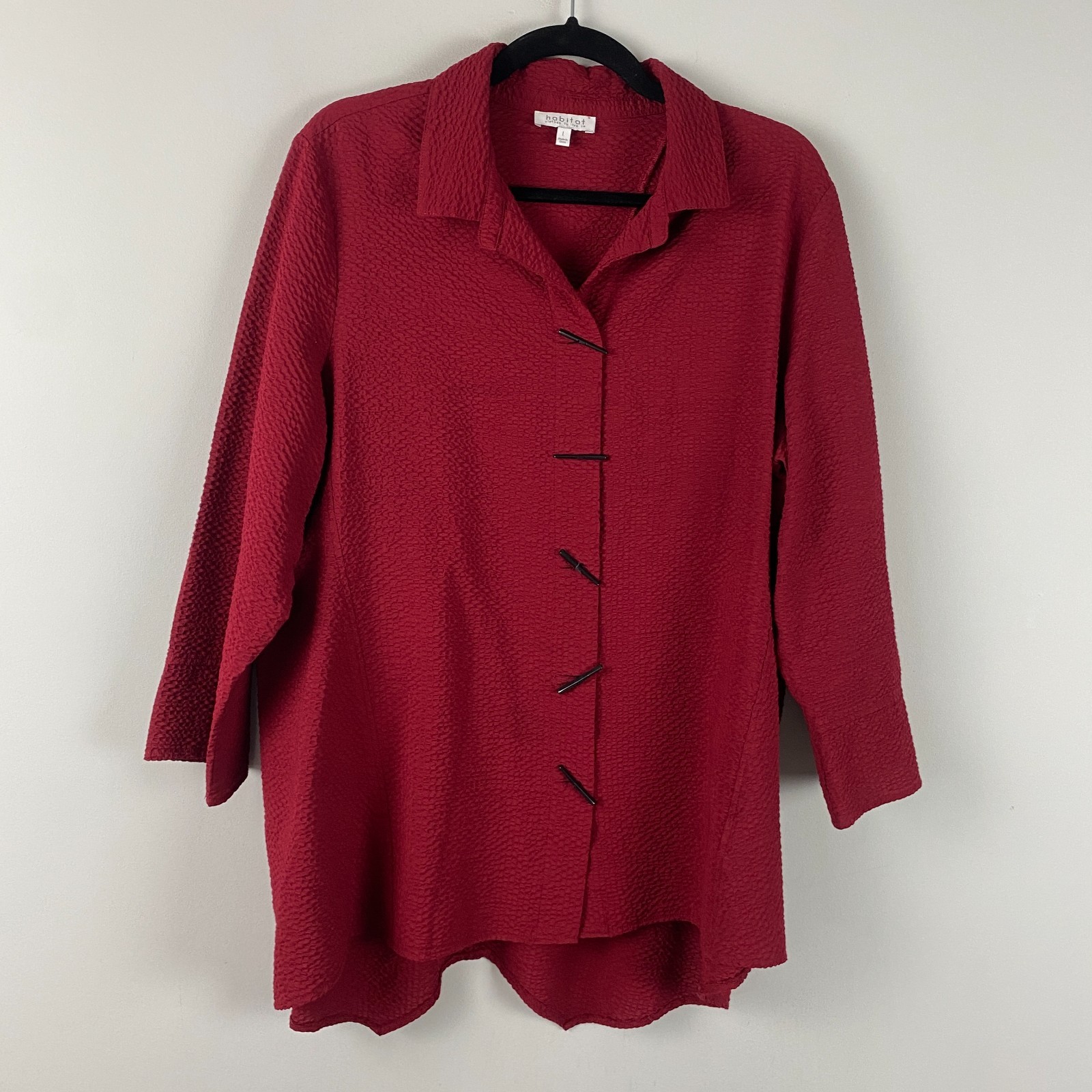 Habitat Clothes to Live in Toggle Button Asymmetric Tunic Large Red 3/4 Sleeves