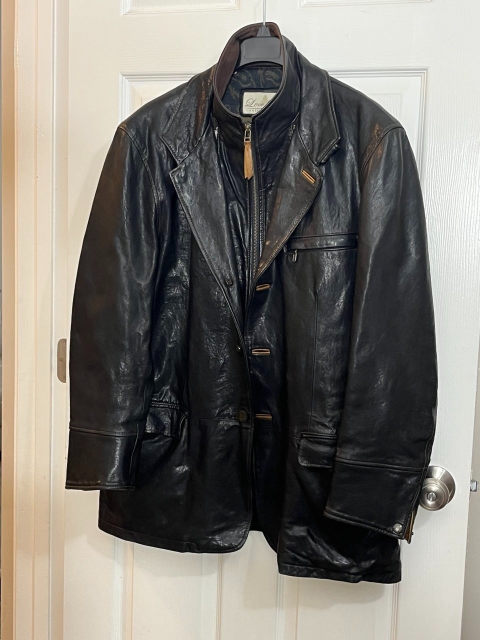 Vintage Lone Pine Leather Coat Mens 44 USA Made Miller Brothers Western Jacket