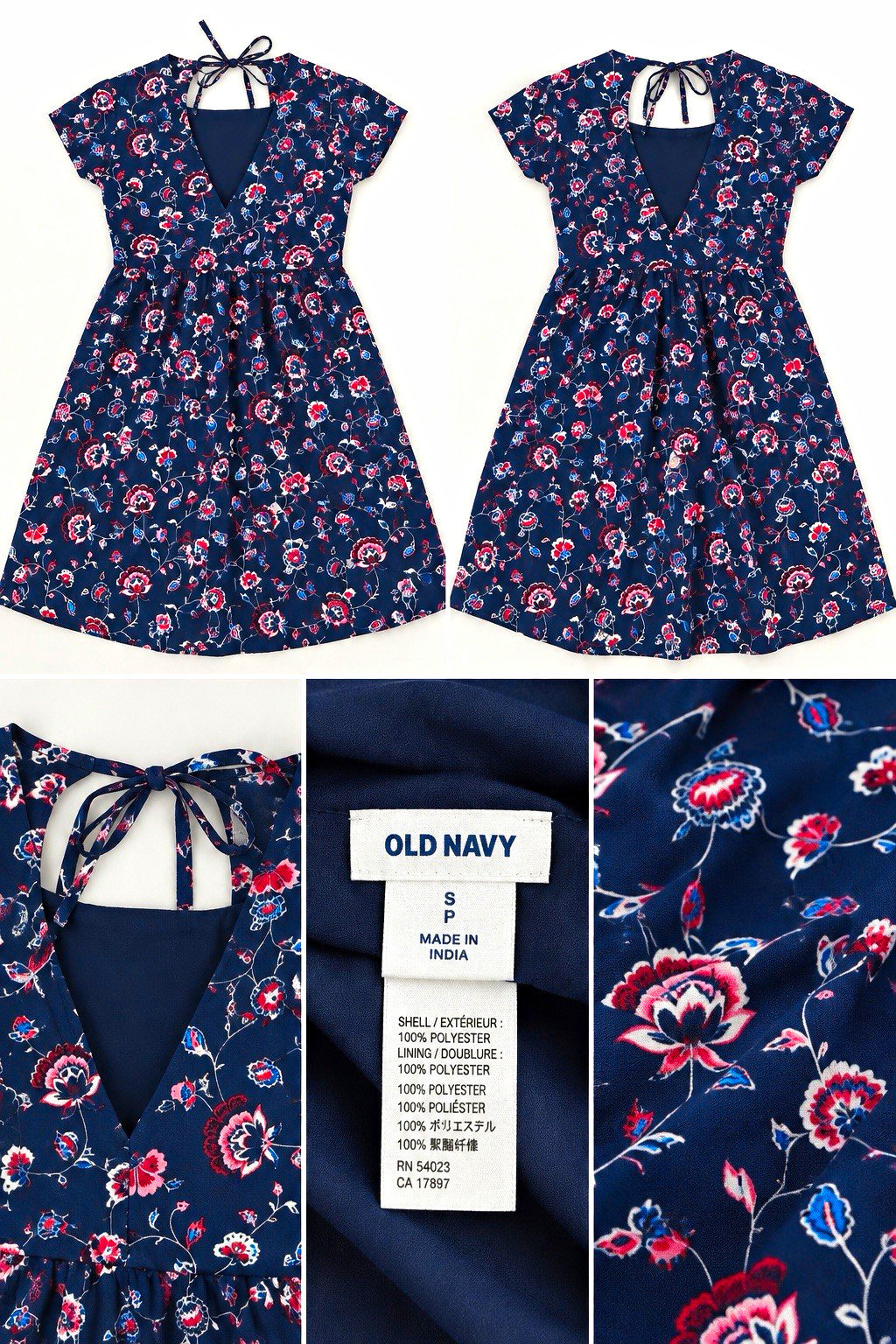 Old Navy Fit & Flare Floral V-Neck Knee Dress Lined Zip Tie Back, Sz S Old Navy Fit & Flare Floral V-Neck Knee Dress Lined Zip Tie Back, Sz S