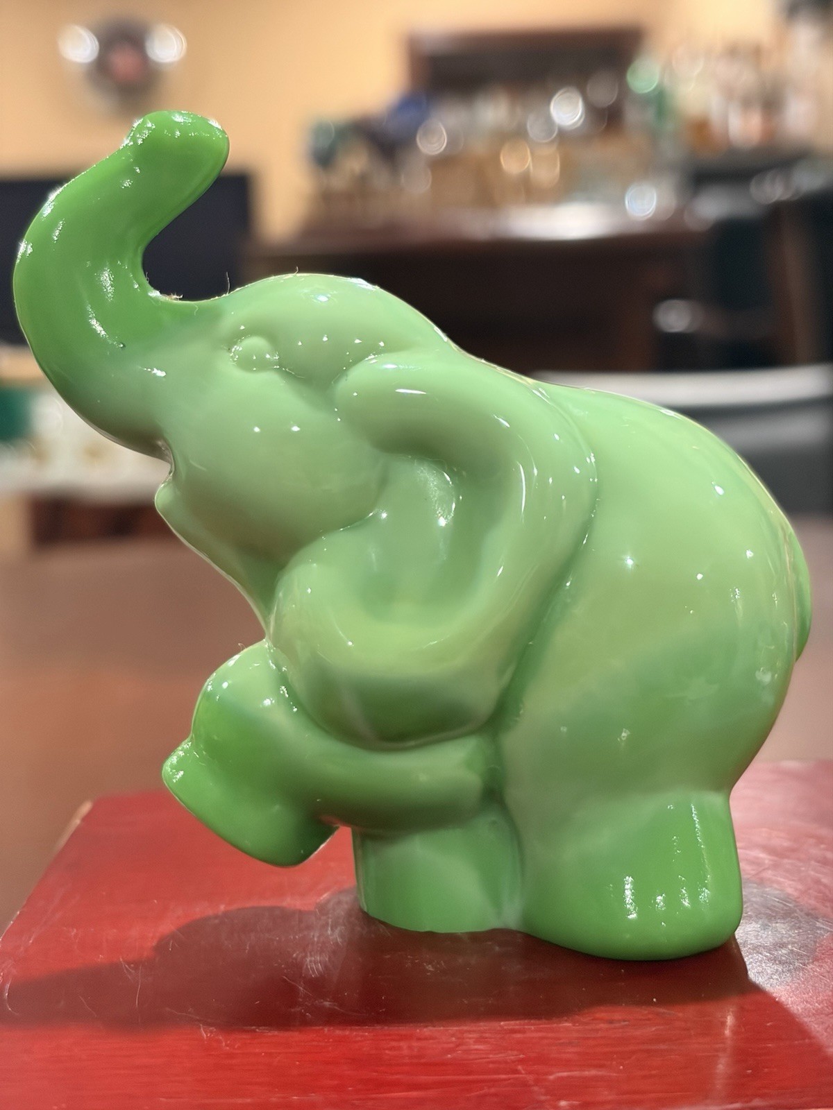 Fenton Chameleon Green Slag Glass Trumpeting Elephant Figurine W/ Original Box Fenton Chameleon Green Slag Glass Trumpeting Elephant Figurine W/ Original Box