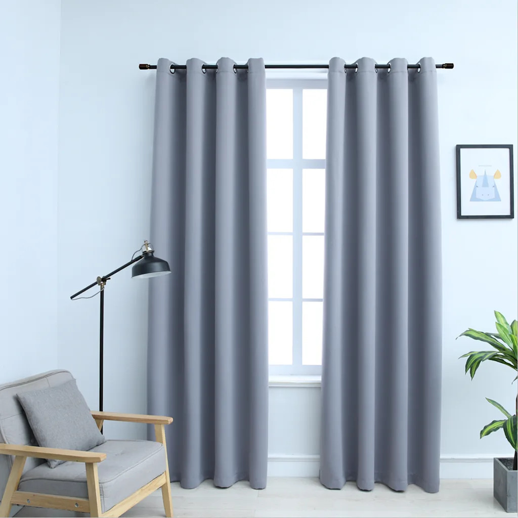 vidaXL Blackout Curtains with Rings 2 pcs Gray 54x95 Inch 100% Polyester Fabric