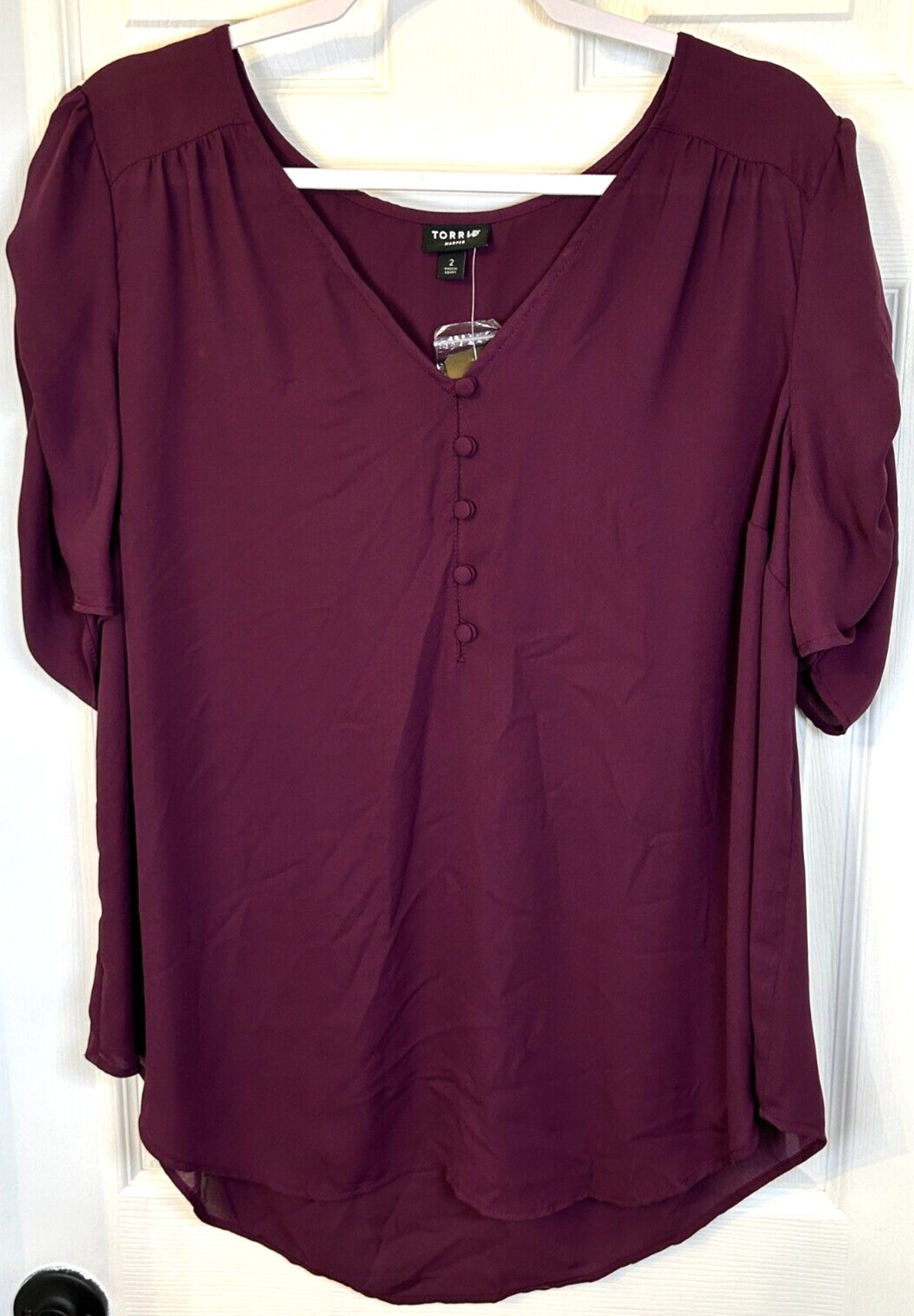 Torrid Harper Georgette Pullover Ruch Sleeve Blouse Sz 2X Winter Bloom NWT