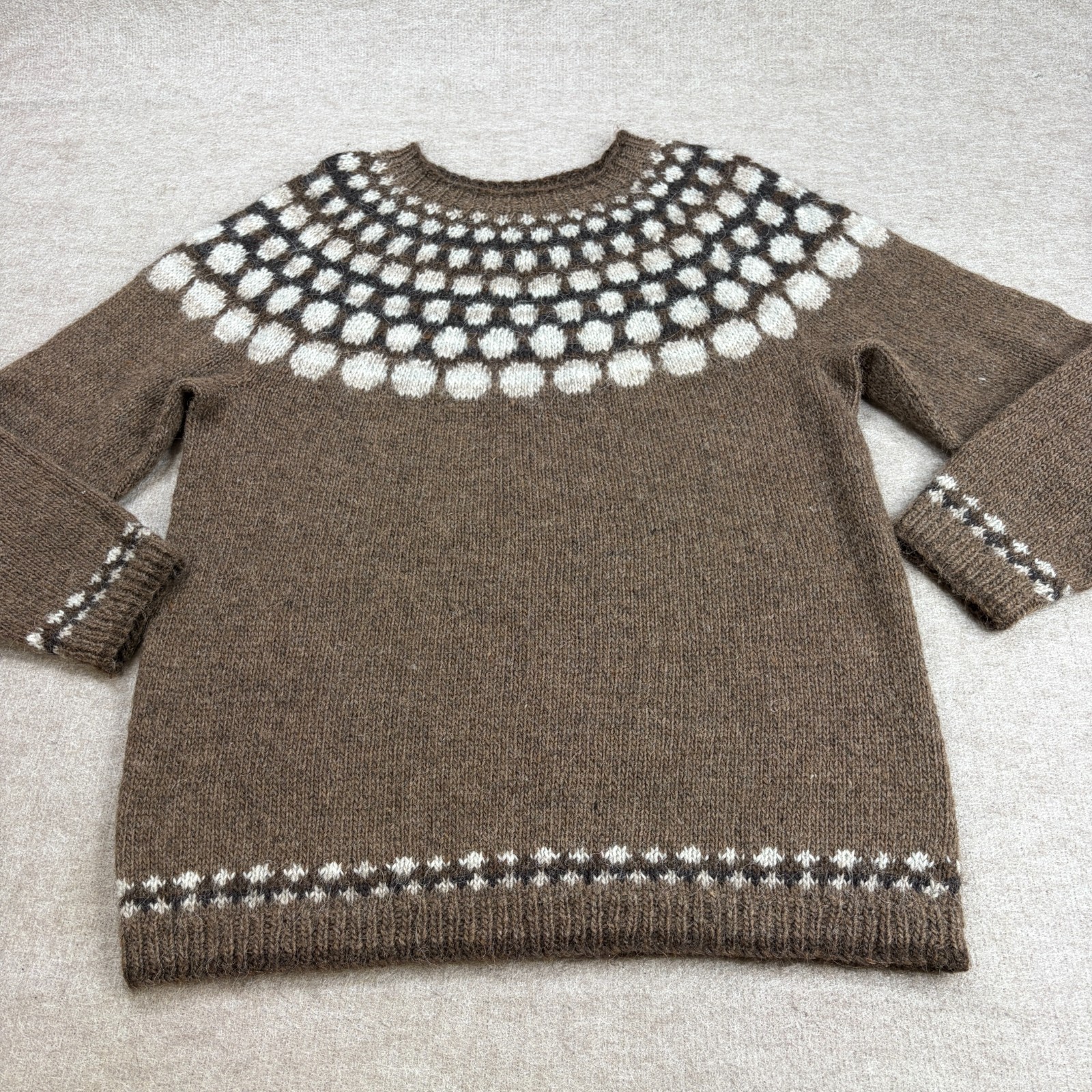 Icelandica Sweater XL Brown Wool Raglan Fair Isle Nordic