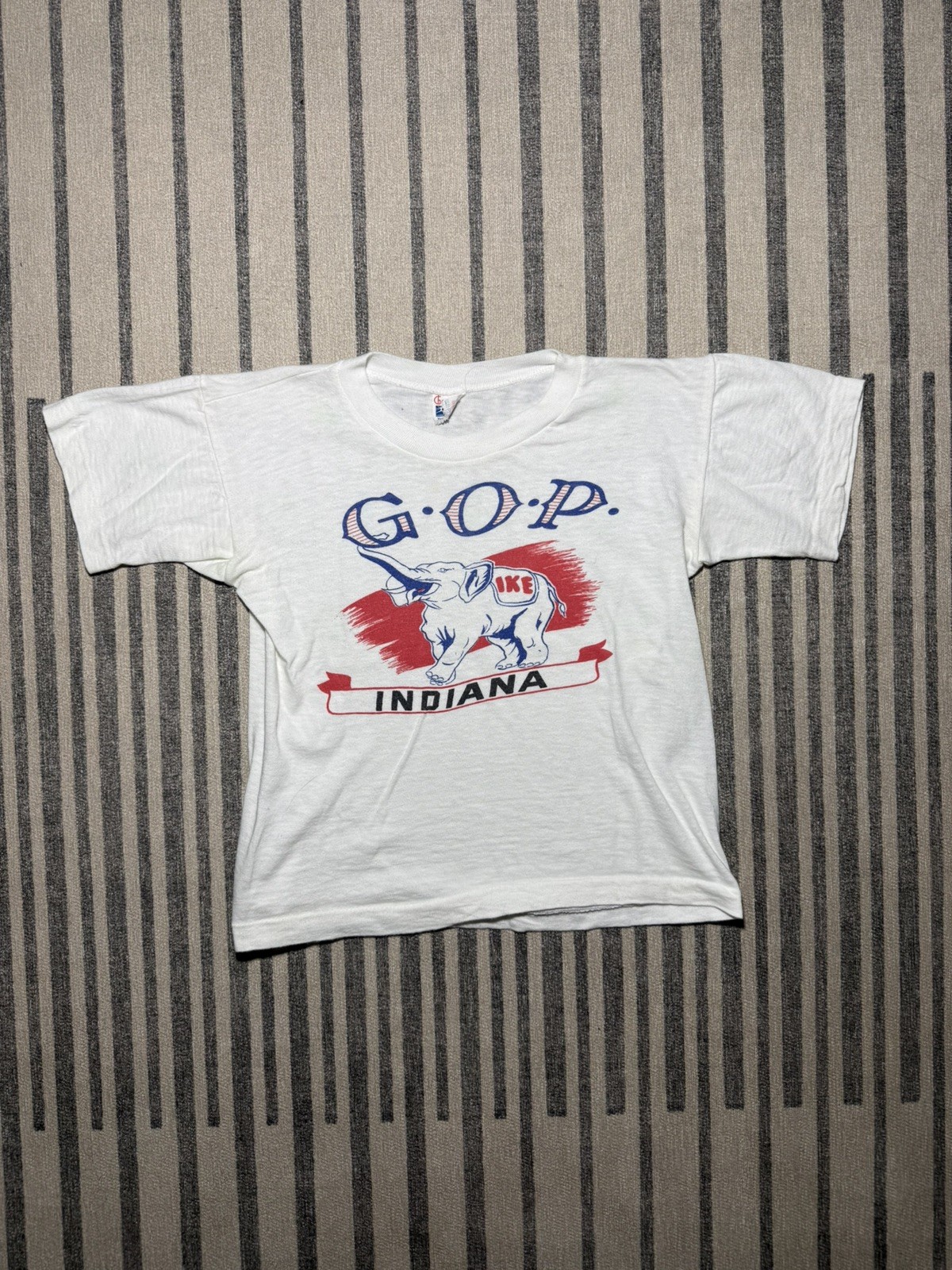 Vtg 1950s Champion Running Man T Shirt GOP Eisenhower Ike Indiana Youth M 12