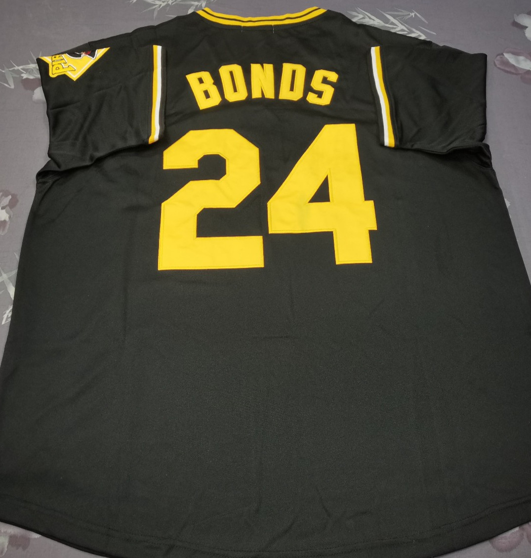 VINTAGE Barry Bonds #24 Pirates Throwback Pullover Black Sewn Stitched Jersey.
