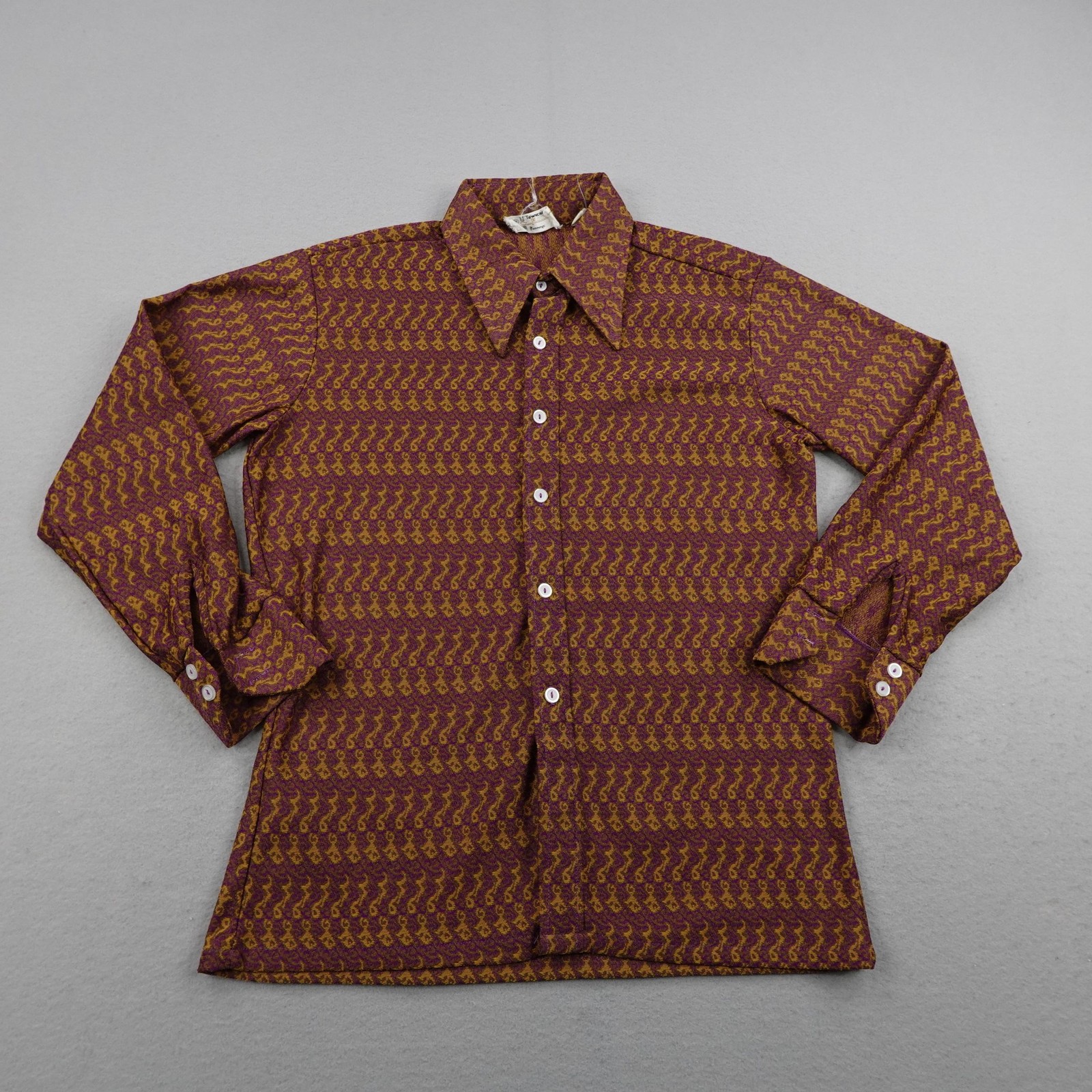 Vintage Towncraft Shirt Men XL Purple Gold Jacquard JC Penneys Dagger Collar 60s