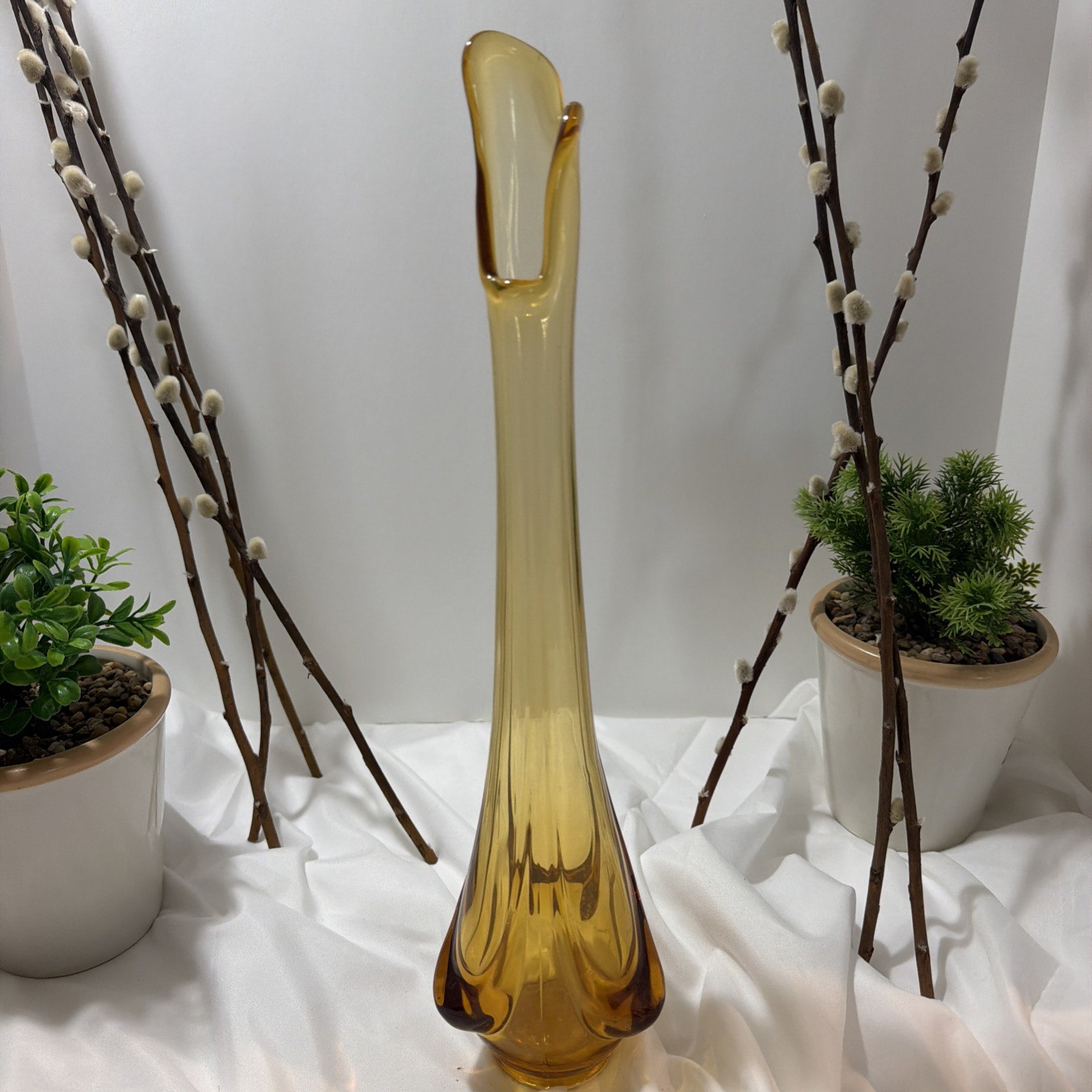 VINTAGE VIKING EPIC 3 FOIL AMBER HONEY SWUNG DRAPED VASE 15