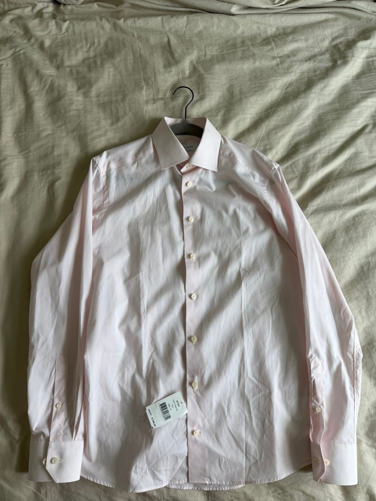 NWT Eton Contemporary Fit 100% Cotton Pale Pink and White Stripe Shirt 38 15