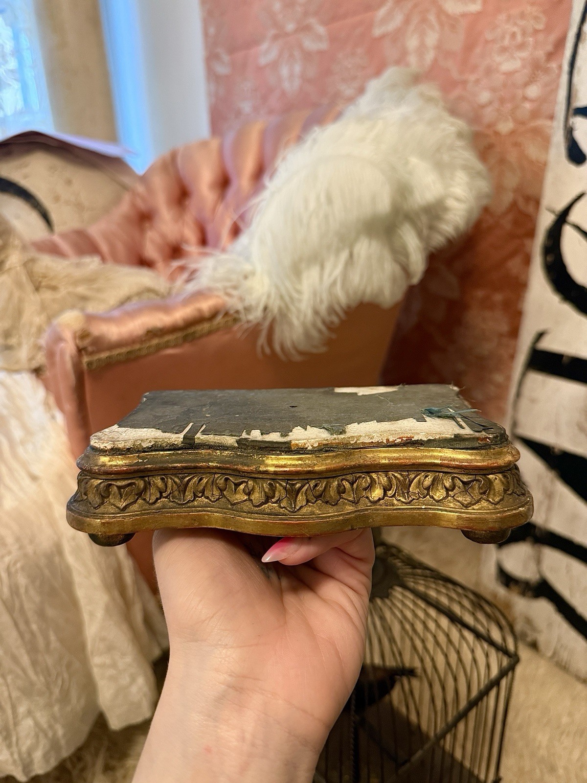 Antique French Gilt Wood Display Jewelry or Object Stand, Parisian Store Decor