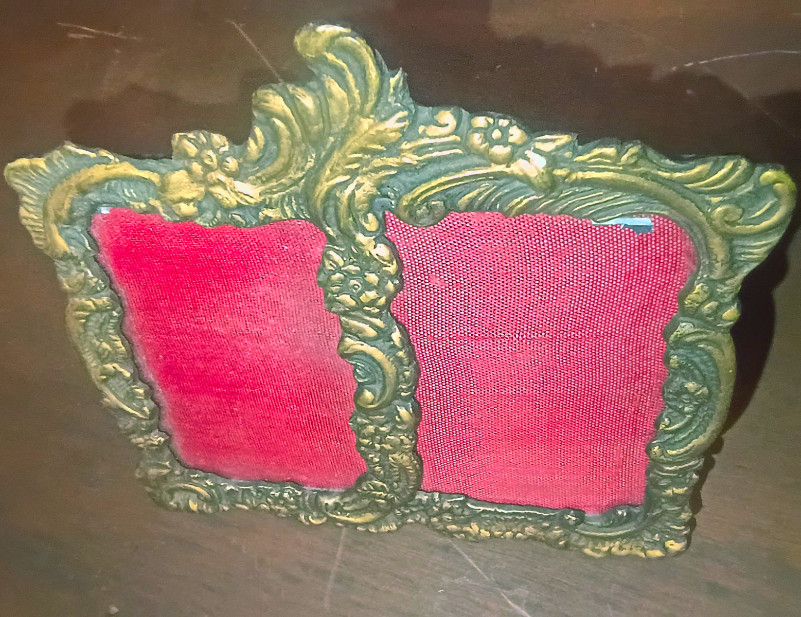 Vintage Italian Ornate Double Picture Frame Rococo Baroque Cherub Brass Tone