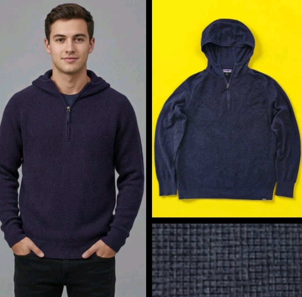 Patagonia Men\'s Yewcrag 1/4 Zip Cotton Knit Purple Blue Hoodie Pullover M