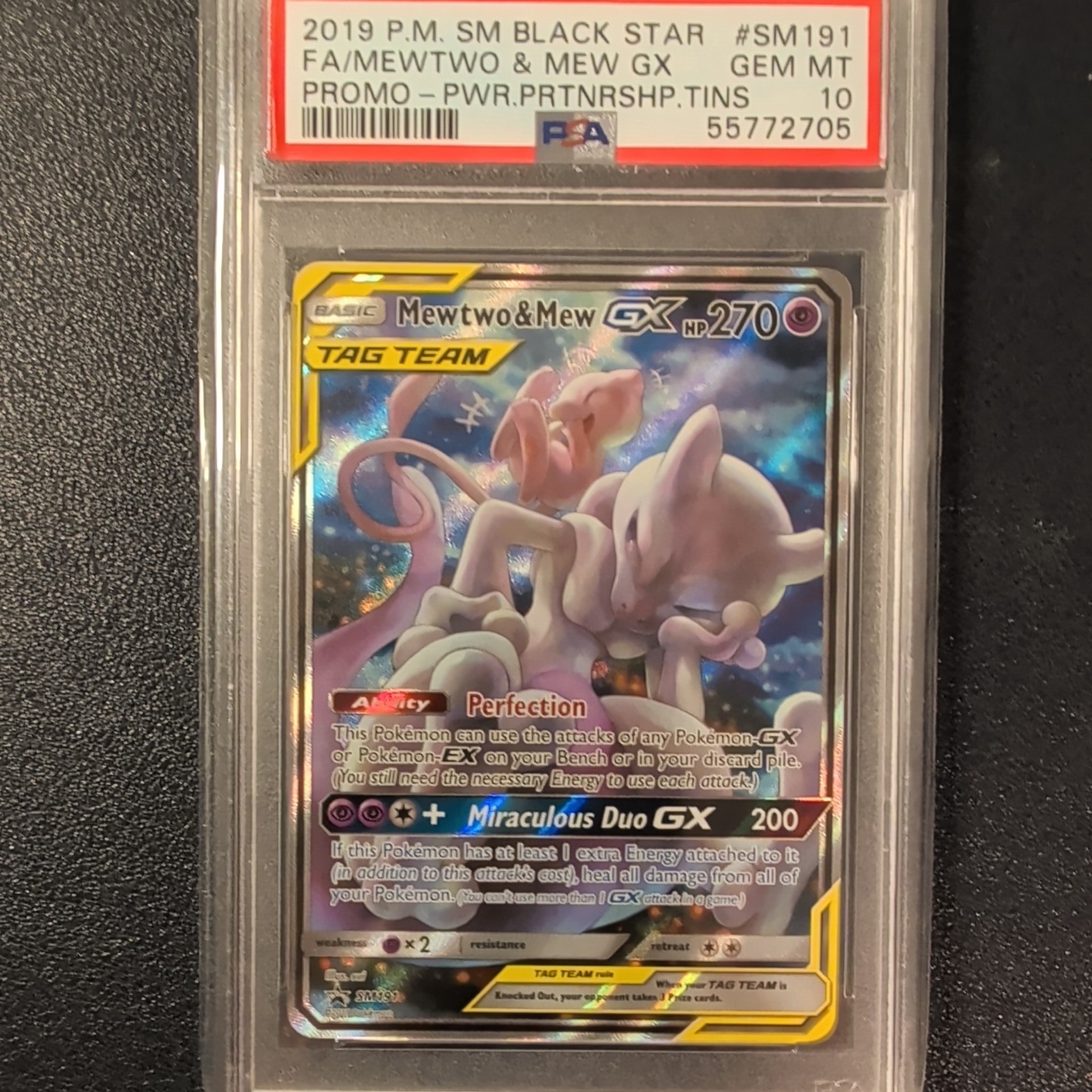 Pokémon 2019 Mewtwo & Mew GX SM191 Black Star Promo TAG TEAM PSA 10