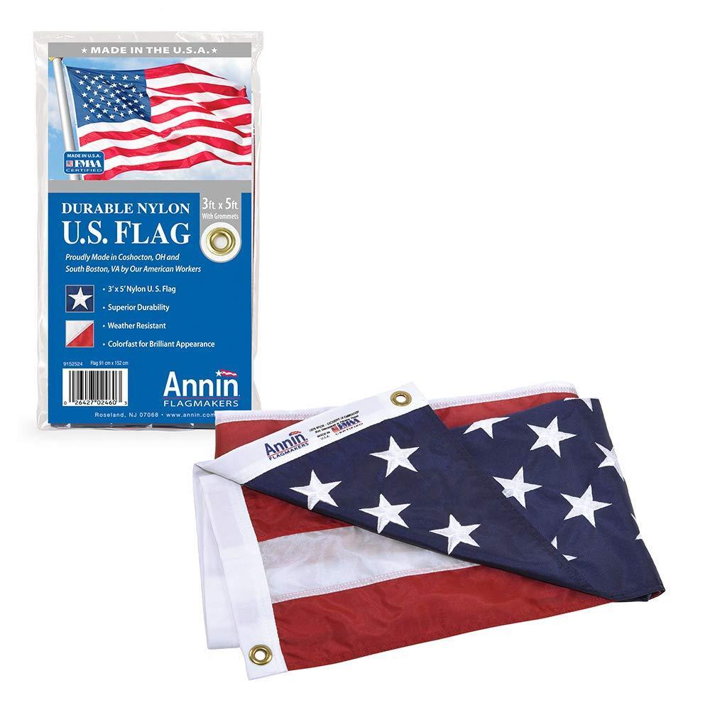 Annin Flagmakers Model 2460 American Flag 3x5 ft. Nylon SolarGuard Nyl-Glo