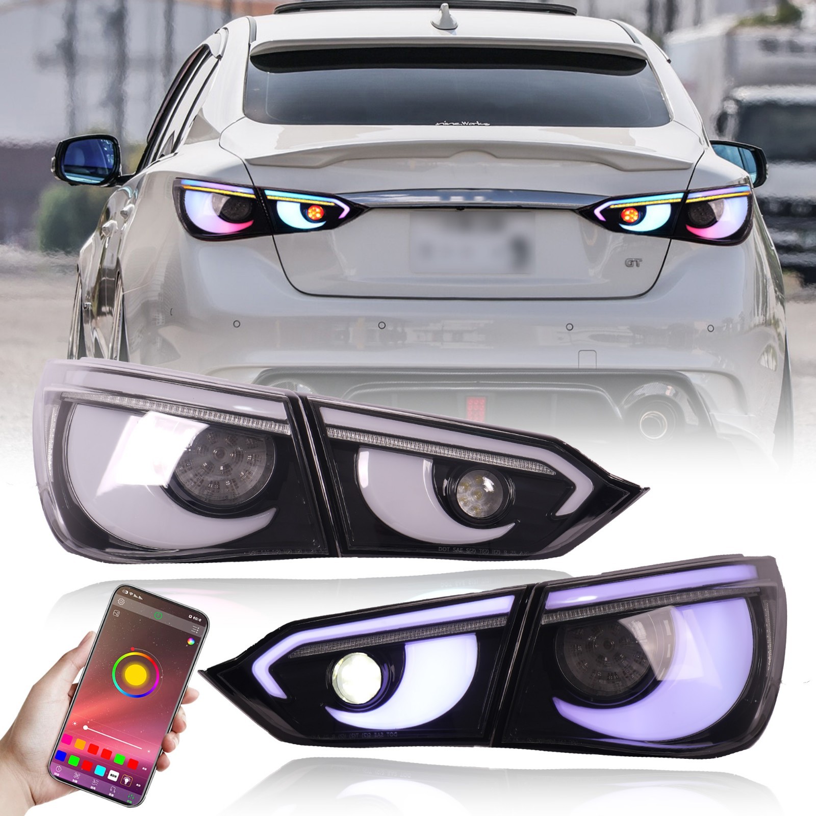 4PCS RGB LED Tail Lights Lamp for 2014-2017 Infiniti Q50 V37 Transparent White
