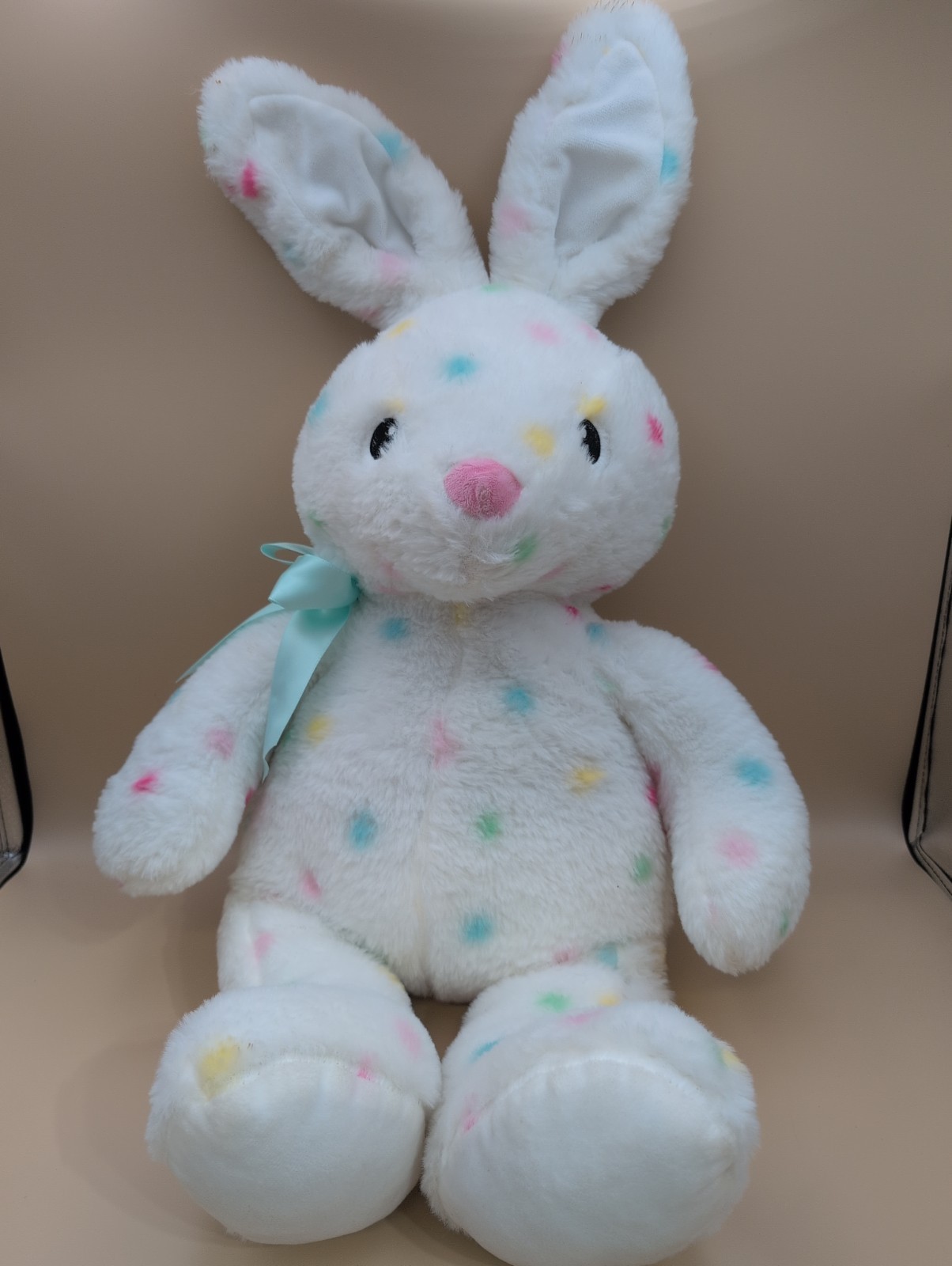 Large Goffa Rabbit Plush White Confetti Bunny With Bow Stuffed Animal 26\ Large Goffa Rabbit Plush White Confetti Bunny With Bow Stuffed Animal 26\