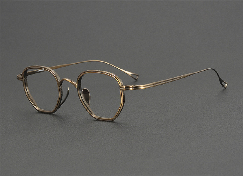 Handmade Retro Bronze Eyeglass Frame Irregular Pure Titanium Full Rim Men Women Handmade Retro Bronze Eyeglass Frame Irregular Pure Titanium Full Rim Men Women