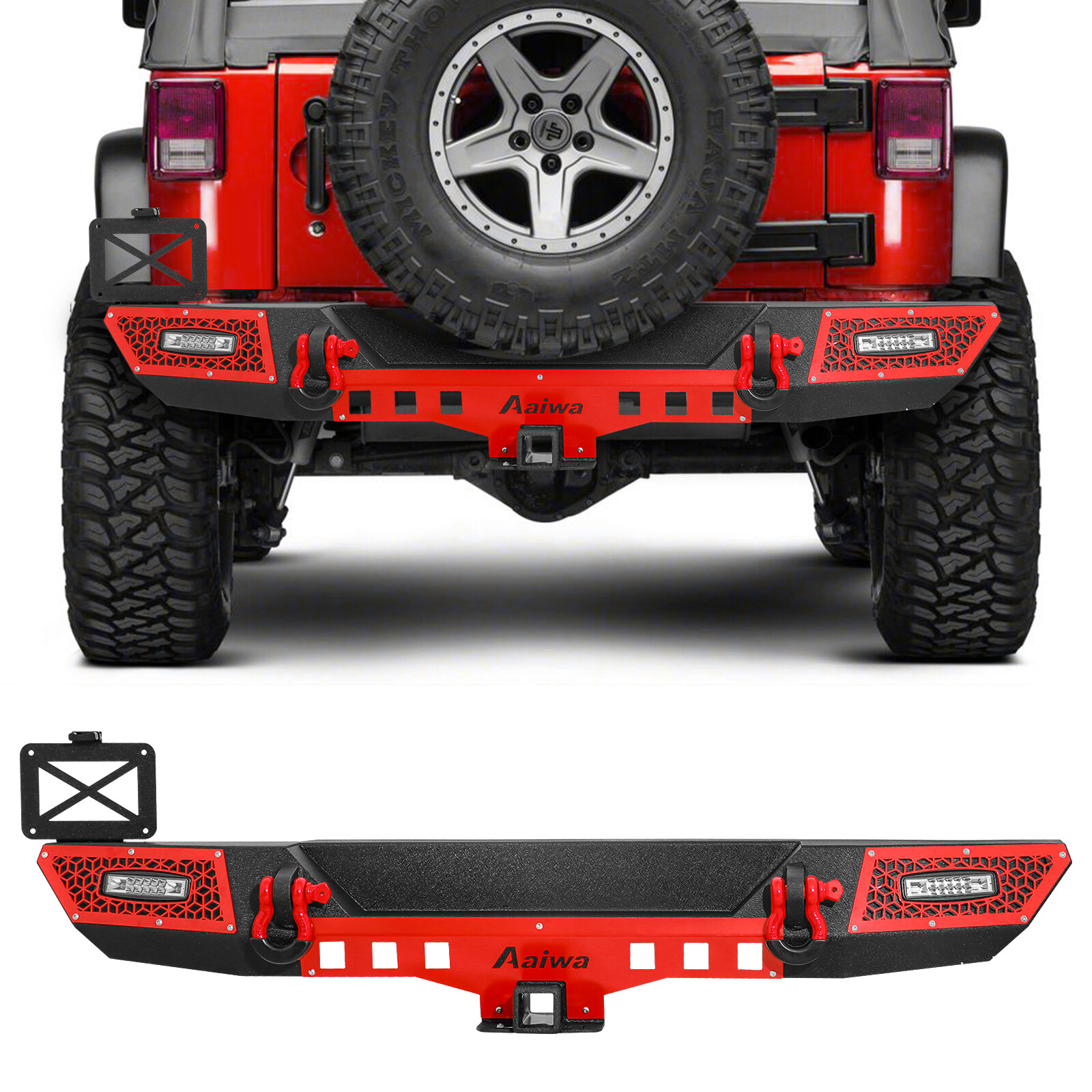 Offroad Steel Rear Bumper For 2007-2018 Jeep Wrangler JK JKU w/LED Light&D-Rings