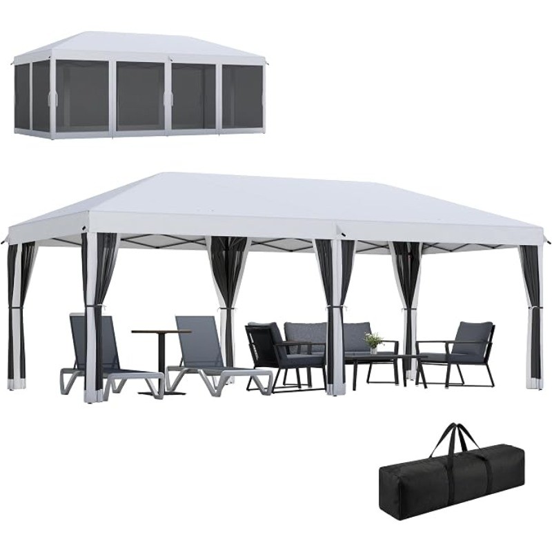 Outsunny 10' x 20' Pop Up Canopy Tent with Netting,Large Party Tent slash prices