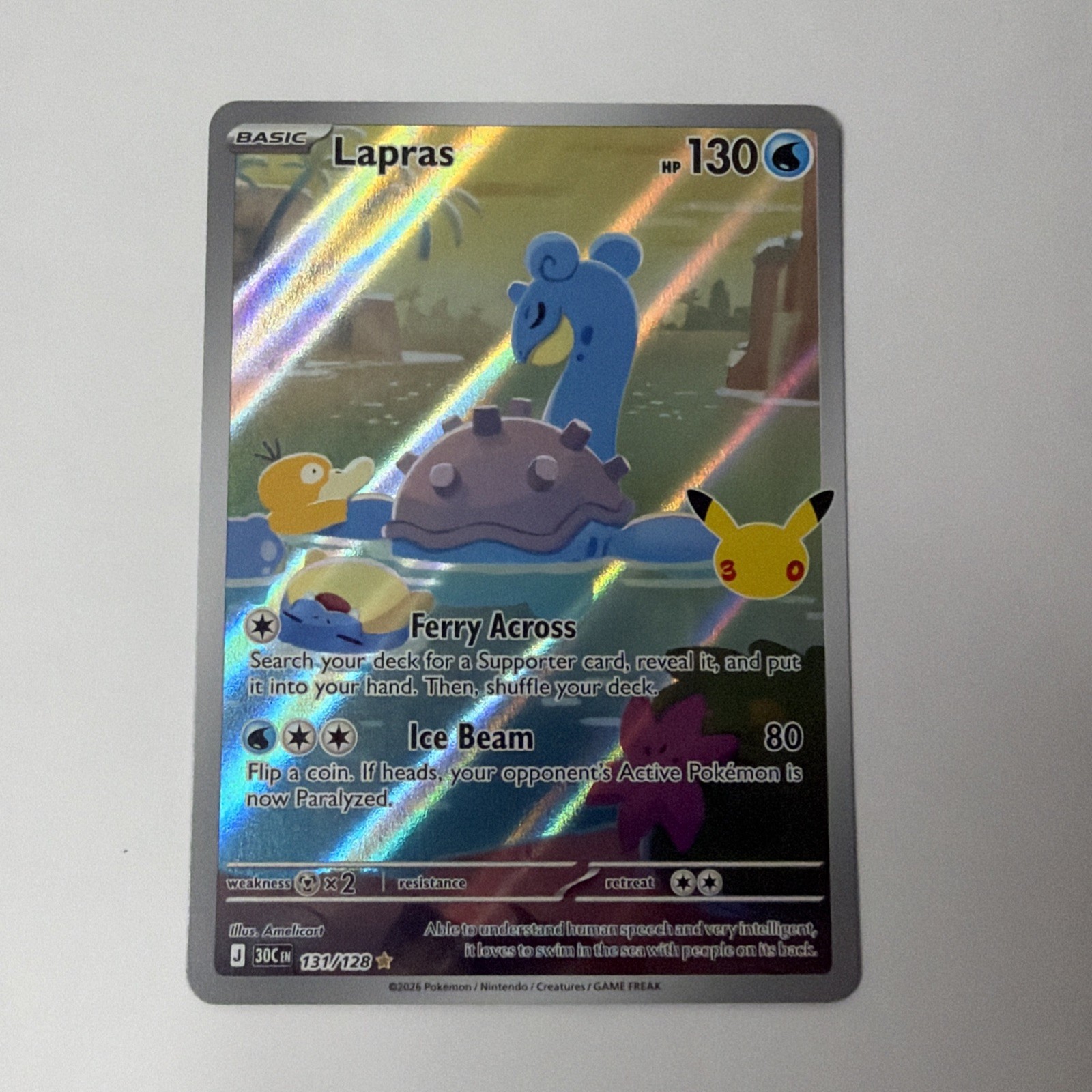 Lapras 131/128 Holo Illustration Rare ME: 30th Celebration Pokemon Near Mint Lapras 131/128 Holo Illustration Rare ME: 30th Celebration Pokemon Near Mint