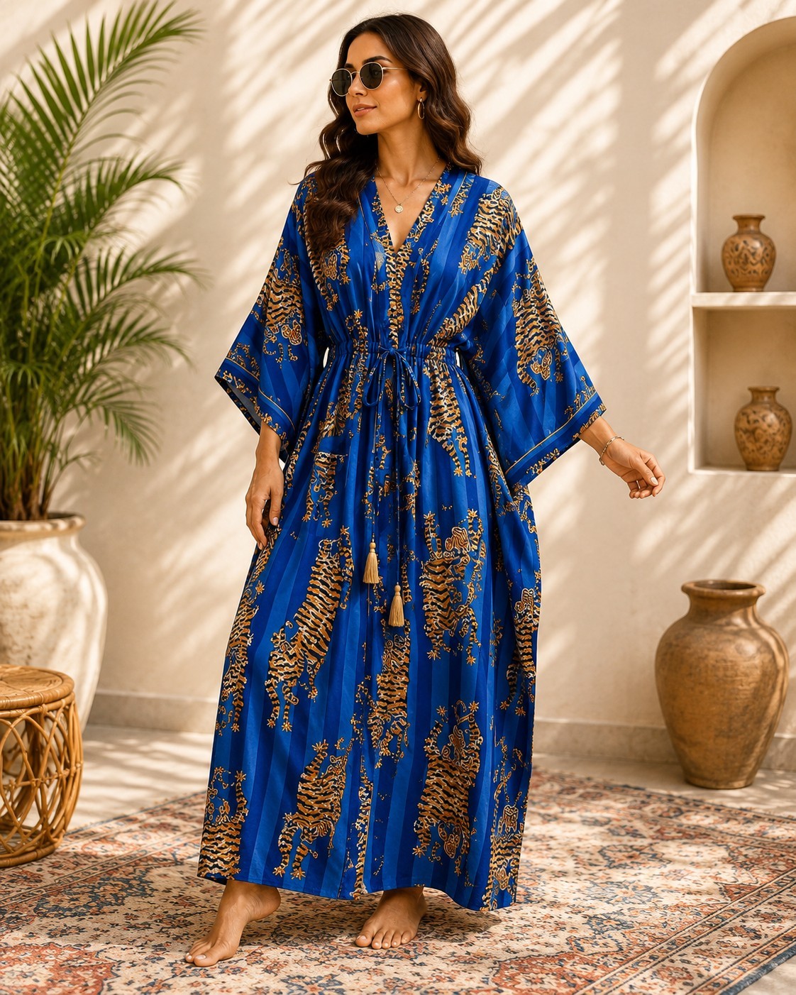 Indian Vintage 100% Cotton Long Beach Maxi Kaftan Dress One Size Caftan Kimono Indian Vintage 100% Cotton Long Beach Maxi Kaftan Dress One Size Caftan Kimono