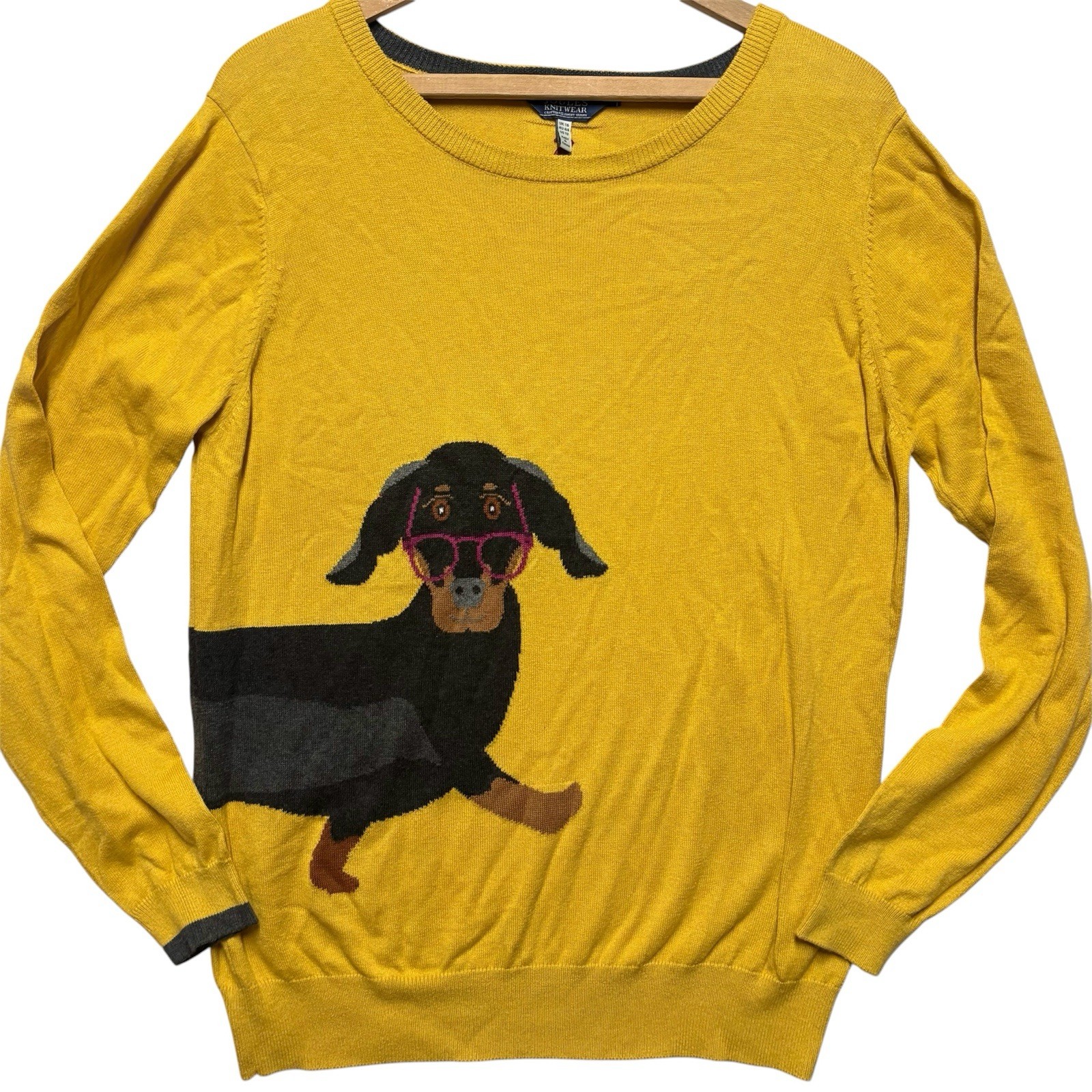 Joules Miranda Intarsia Jumper Sausage Dog Dachshund Yellow Sweater US 12 UK 16 Joules Miranda Intarsia Jumper Sausage Dog Dachshund Yellow Sweater US 12 UK 16