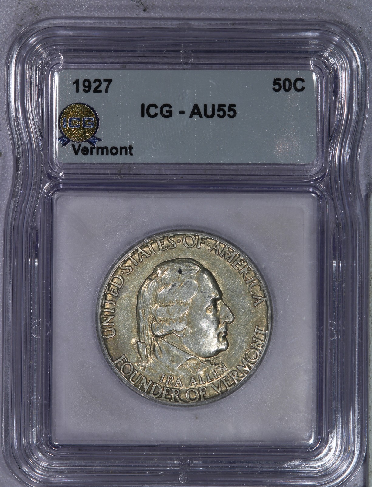 1927 Vermont Half Dollar 50c ICG AU55