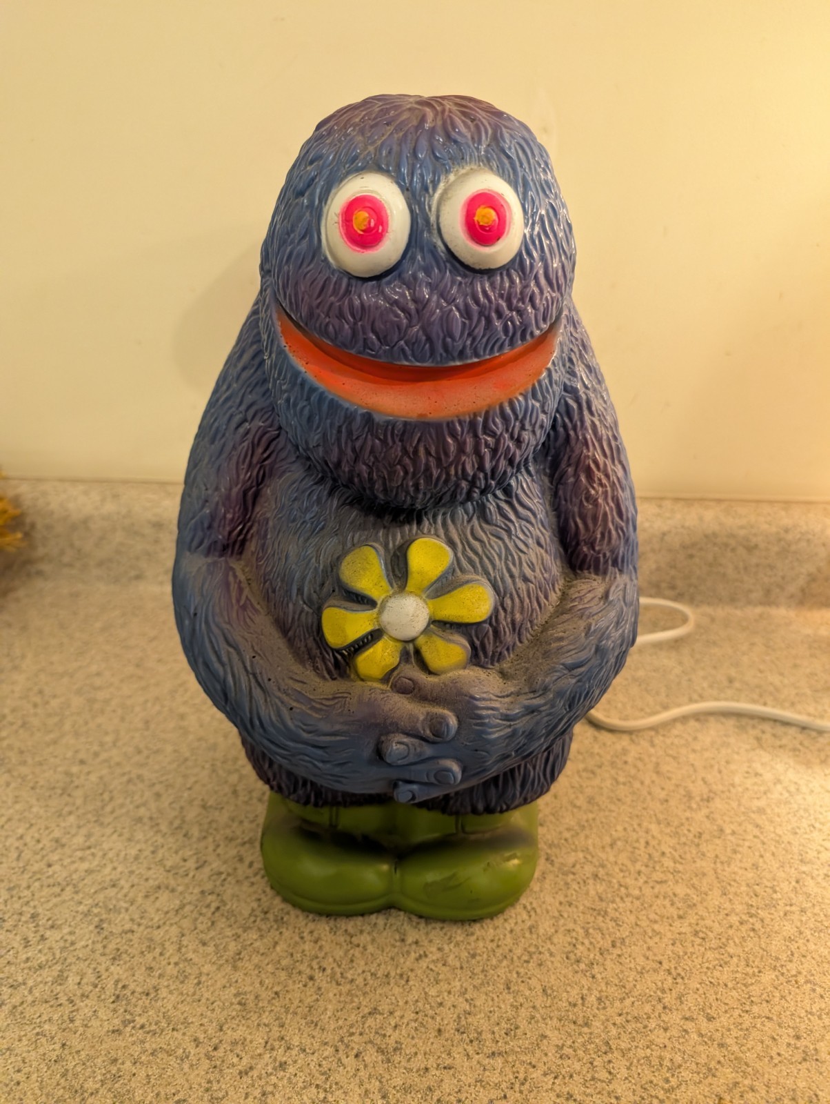 Vintage 1971 Play Pal Plastics Blue Purple Hippie Monster w Flower 14\