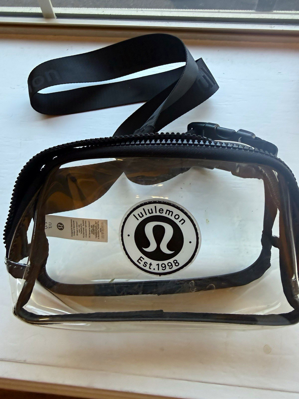 lululemon Clear/Black Zip Crossbody Bag w/ Strap, Logo Est. 1998 lululemon Clear/Black Zip Crossbody Bag w/ Strap, Logo Est. 1998