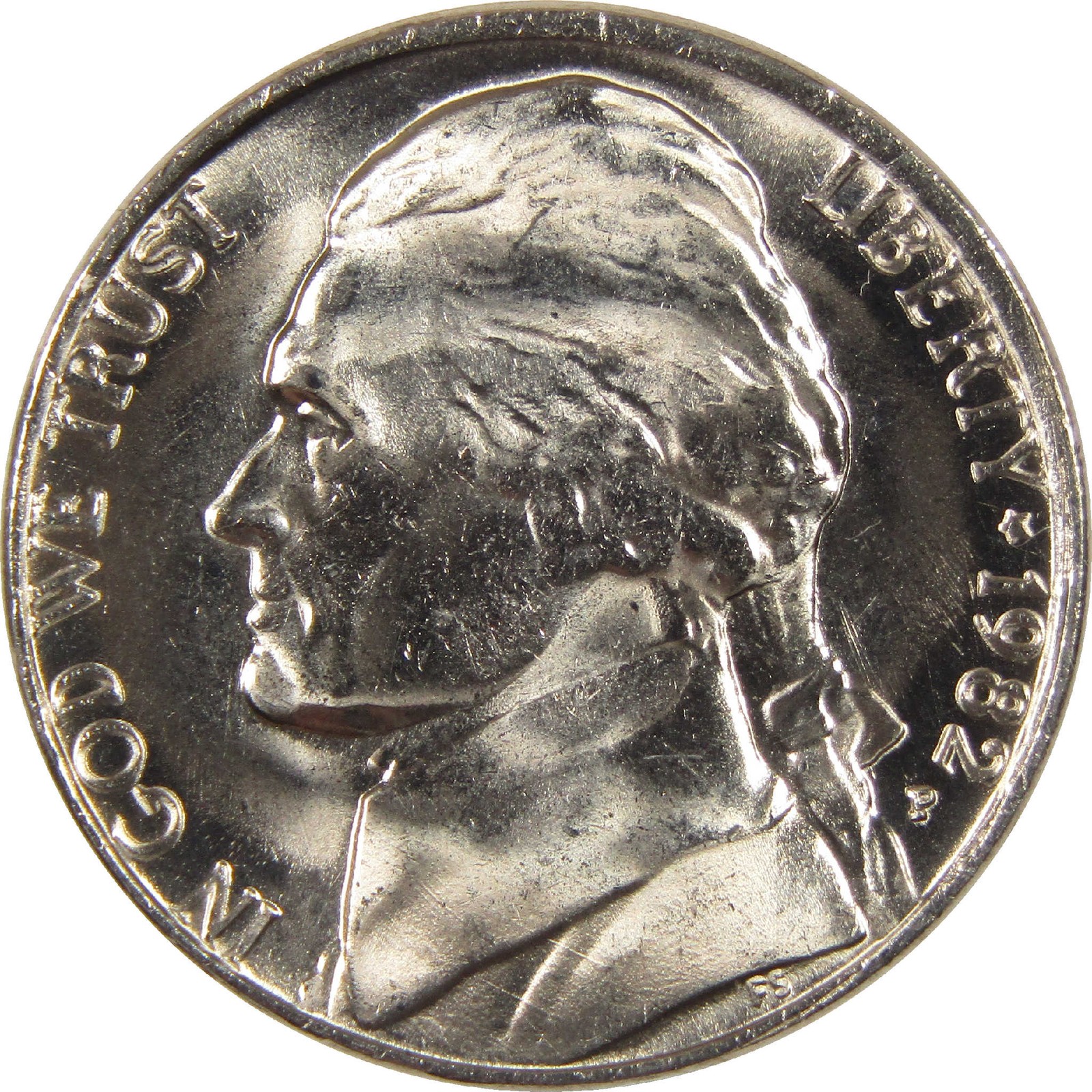 1982 P Jefferson Nickel Uncirculated Mint State 5c Coin Collectible 1982 P Jefferson Nickel Uncirculated Mint State 5c Coin Collectible