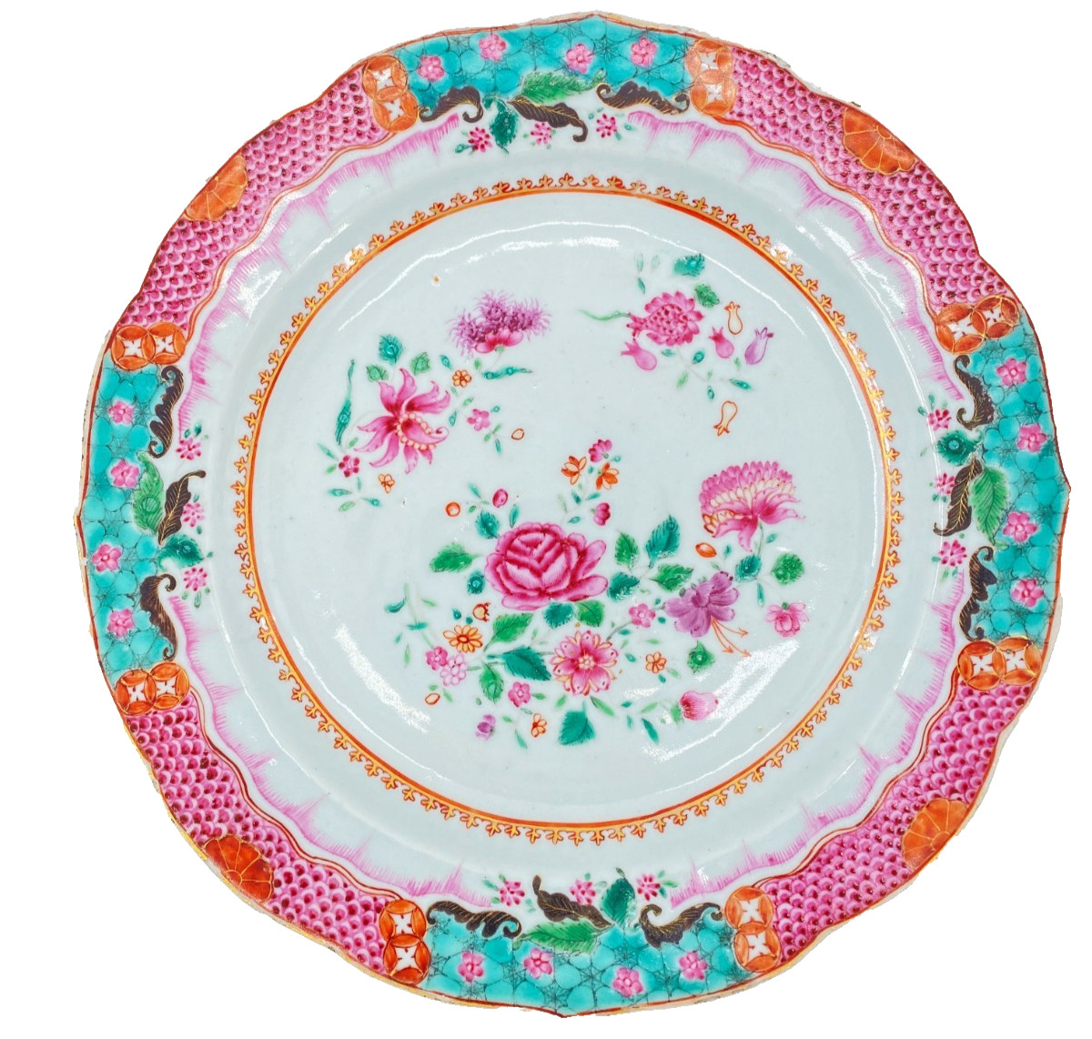 1736-1795 Chinese Export Famille Rose Qianlong Plate  9 Inch Diameter