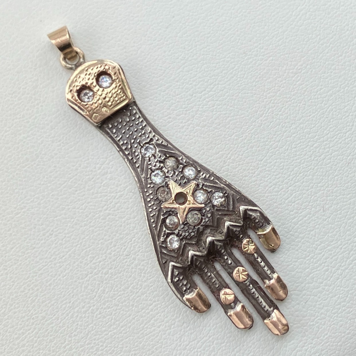Very Rare Silver & Gold Tunisian Hamsa Hand Pendant Antique Vintage Estate