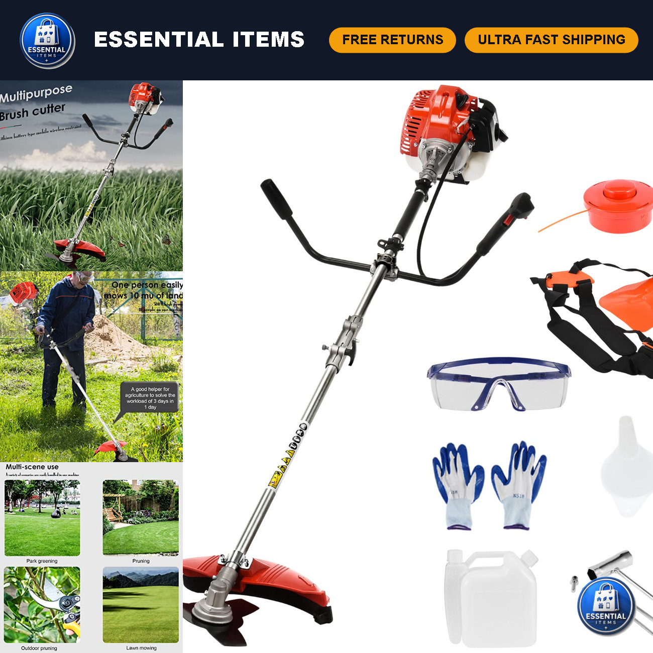 52cc Gas Powered Weed Eater & Hedge Trimmer Combo, 2-Stroke Brush Cutter, Multi- 52cc Gas Powered Weed Eater & Hedge Trimmer Combo, 2-Stroke Brush Cutter, Multi-
