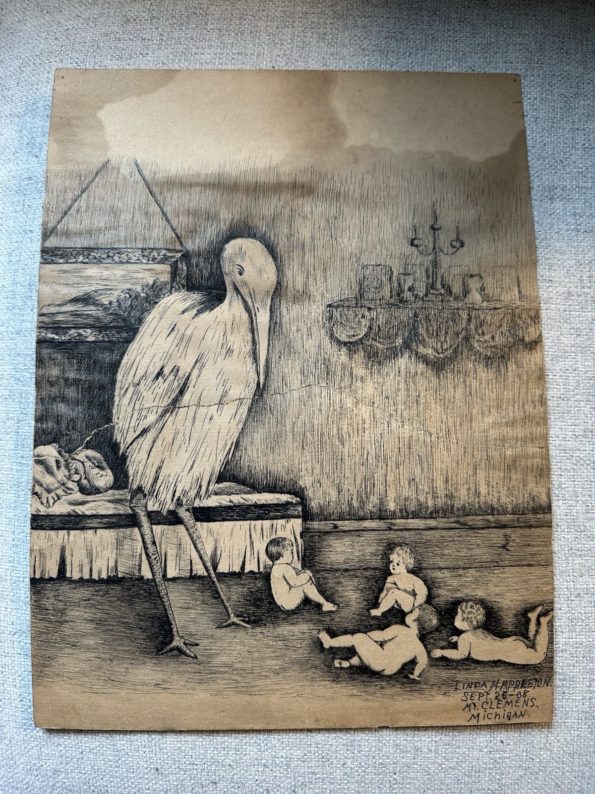 1908 Outsider Art Self-Taught Artist Linda M Appleton Mt Clemens MI Ink Drawing 1908 Outsider Art Self-Taught Artist Linda M Appleton Mt Clemens MI Ink Drawing